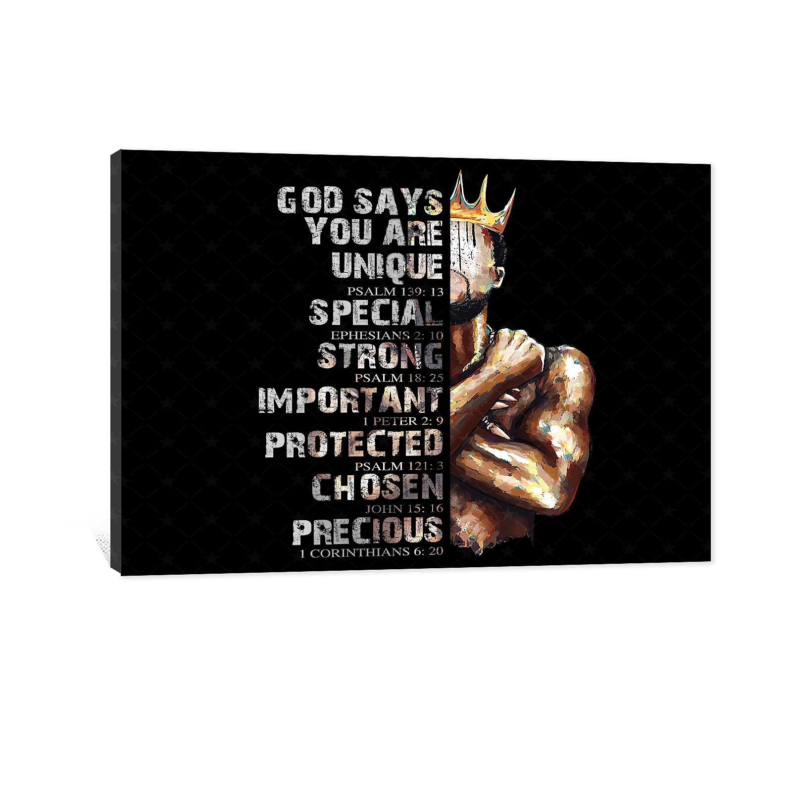 African American Wall Art - Black Men Portrait & Inspirational Quotes Canvas Print - Black King Poster for Living Room & Office Decor - 28x40 Inches Wall Painting for Black History Month & Home Decoration