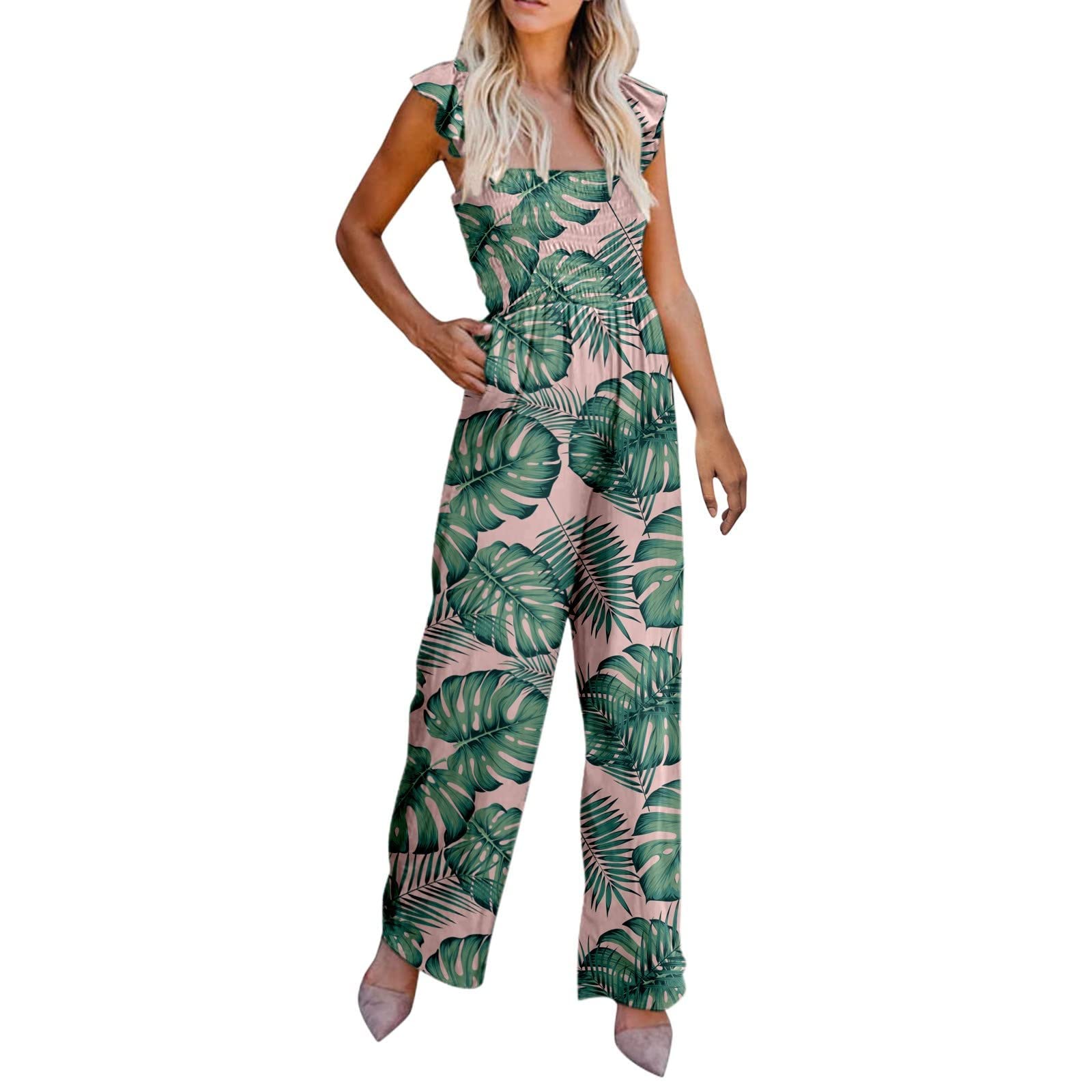 2022 Summer Women's Wide Leg Jumpsuit - Sexy Wrap Neck Strapless Printed Romper | Casual Bodycon Outfit for Beach, Vacation & Party Wear