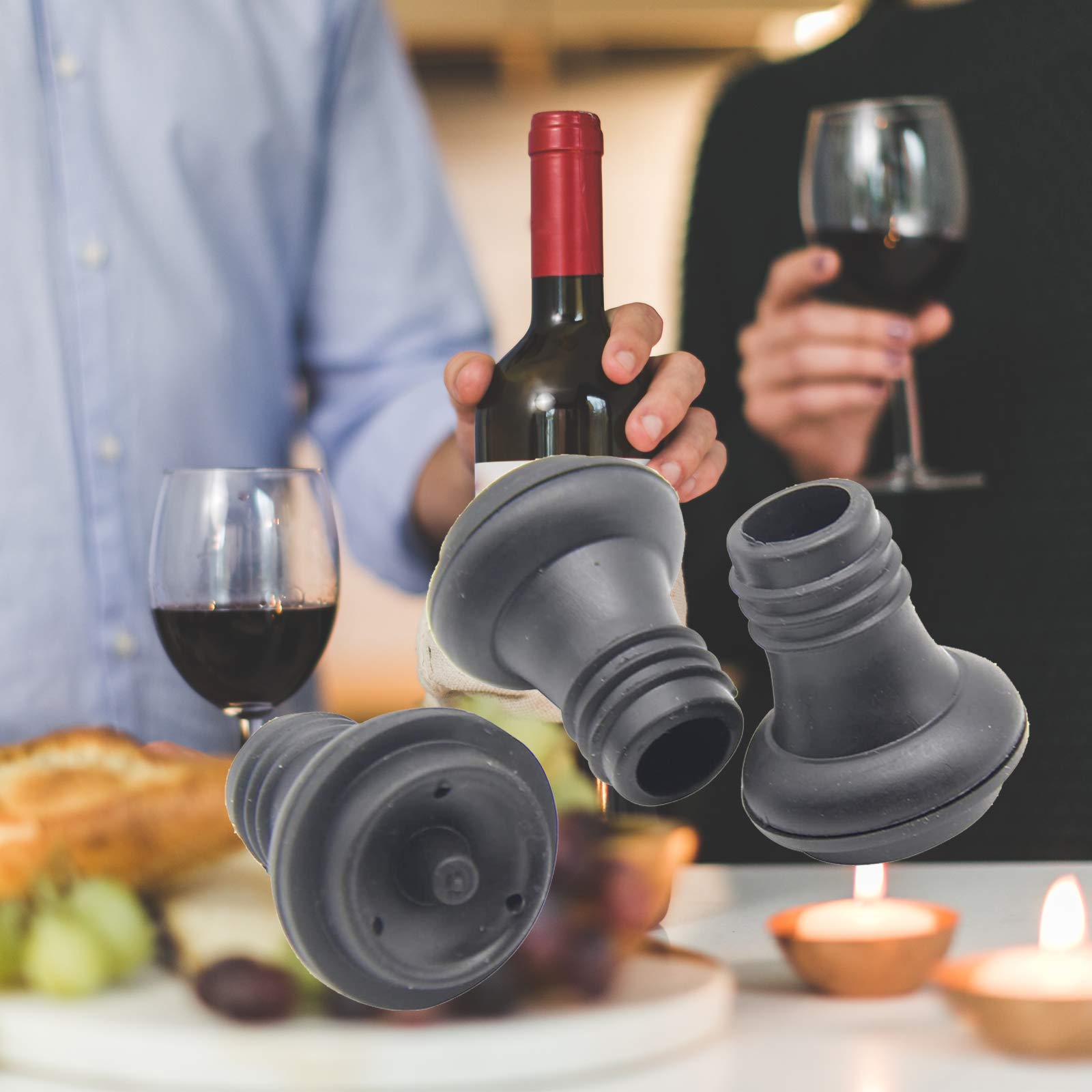 Premium Vacuum Wine Stoppers (6-Pack) - Food Grade Rubber Wine Saver Preserver for Champagne & Red/White Wine - Extend Freshness with Vacuum Seal Technology - Perfect for Parties, Gifting & Home Bars