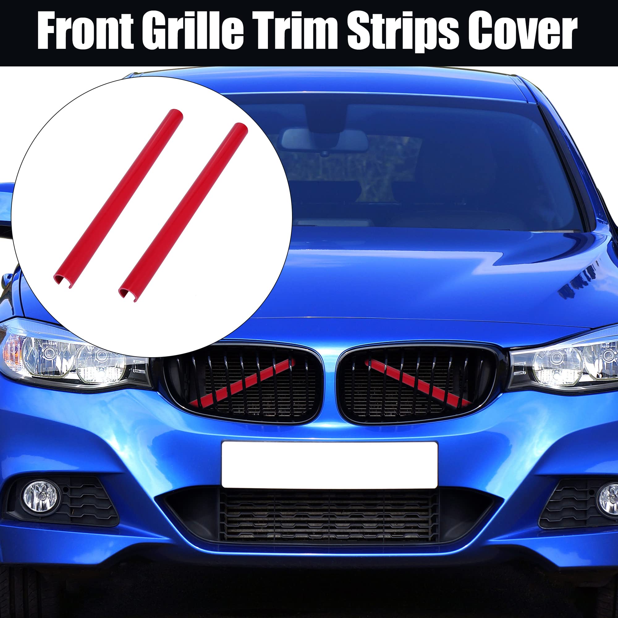 X AUTOHAUX Red Front Grille Trim Strips for BMW 1/2/3/4 Series - Chrome Grille Insert Decoration & Custom Car Styling Accessories | Perfect for Car Shows, Street Racing & Vehicle Personalization