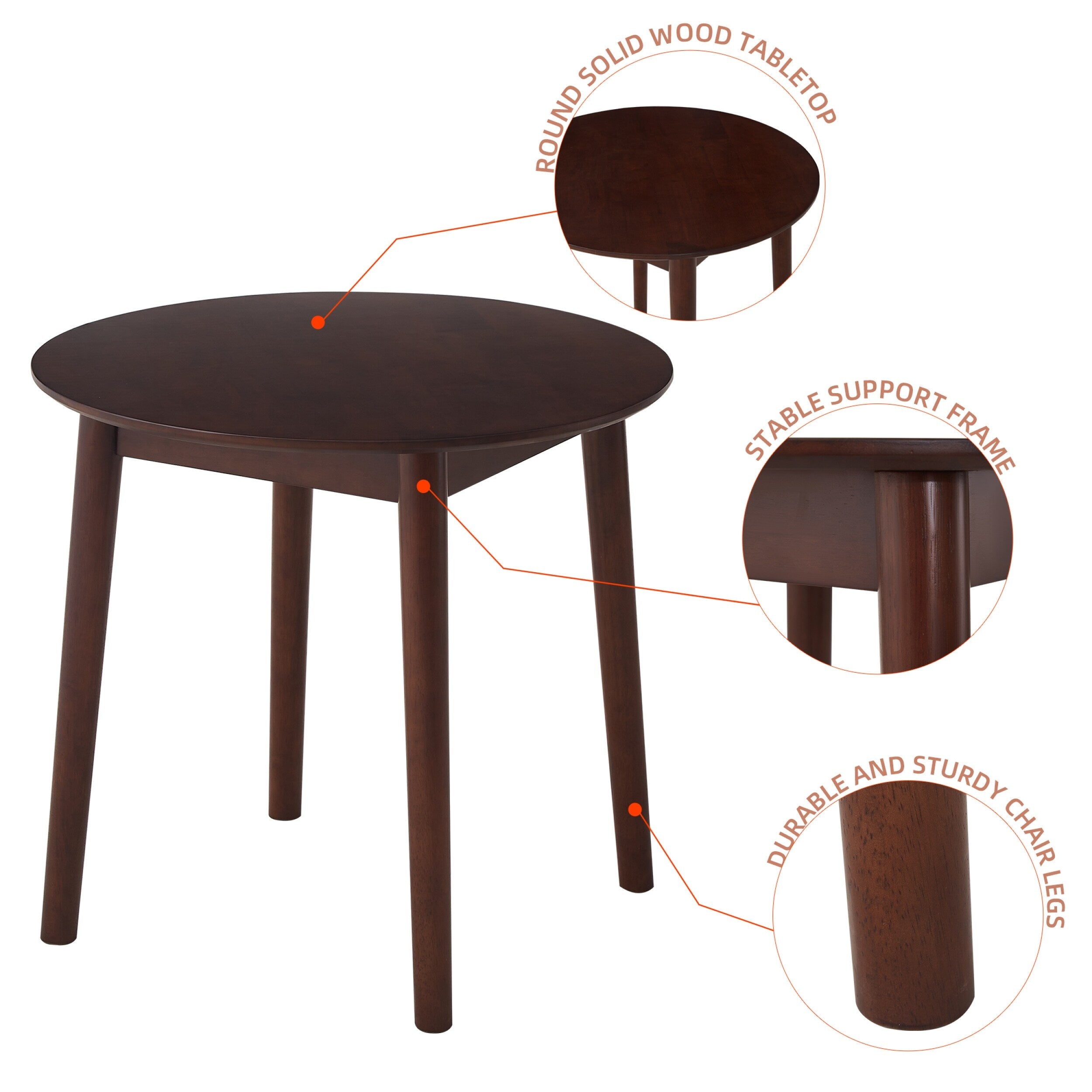 42.01 Inch Round Kitchen Dining Table for 4 - MDF Top with Wood Veneer & Rubberwood Legs - Perfect for Small Spaces, Breakfast Nook, and Cozy Family Meals