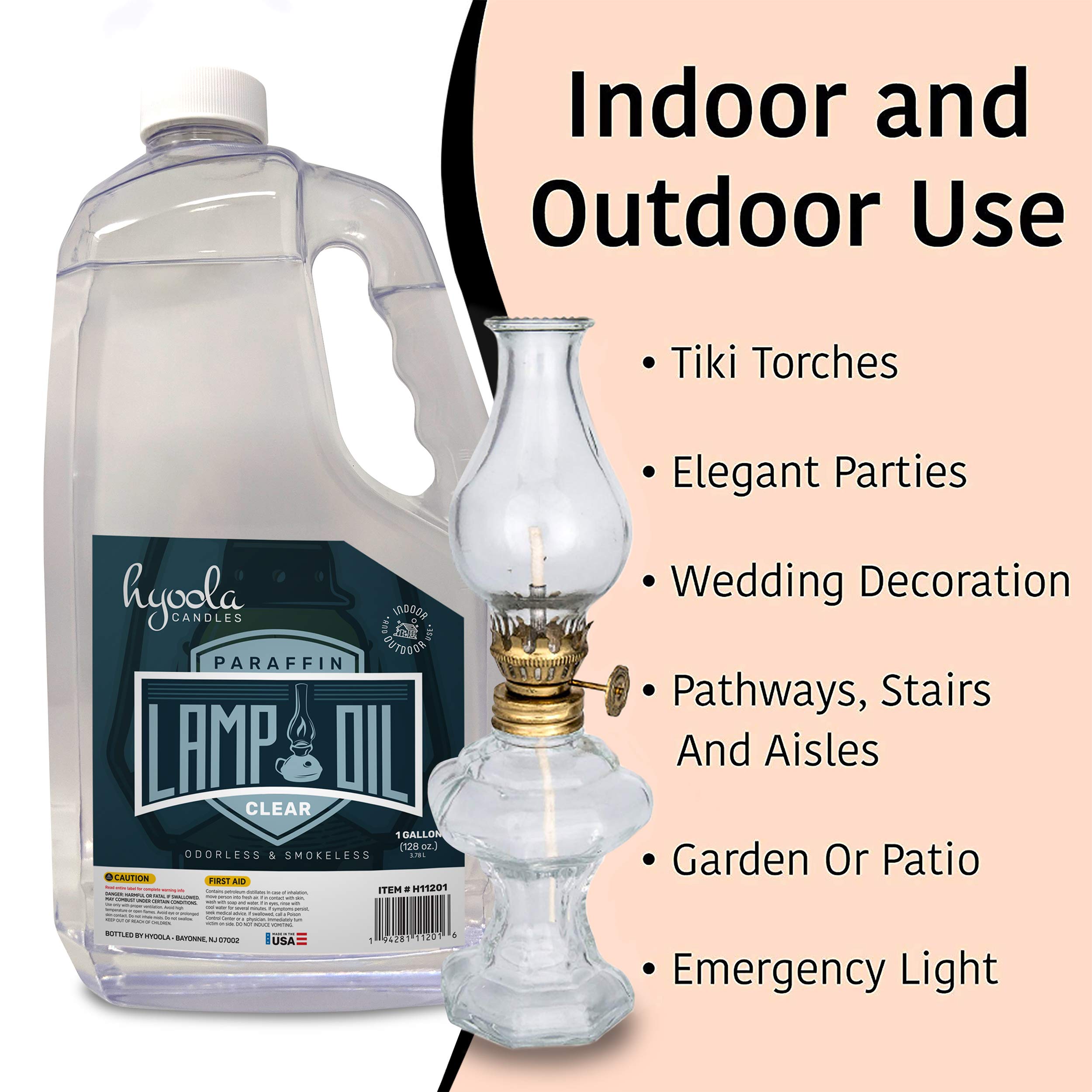 HYOOLA 1-Gallon Liquid Paraffin Lamp Oil - Ultra Clean Burning, Smokeless & Odorless Fuel for Indoor/Outdoor Lamps, Lanterns & Heaters - Highest Purity Lamp Oil (6 Pack) - Perfect for Emergency Lighting, Camping & Decorative Ambiance