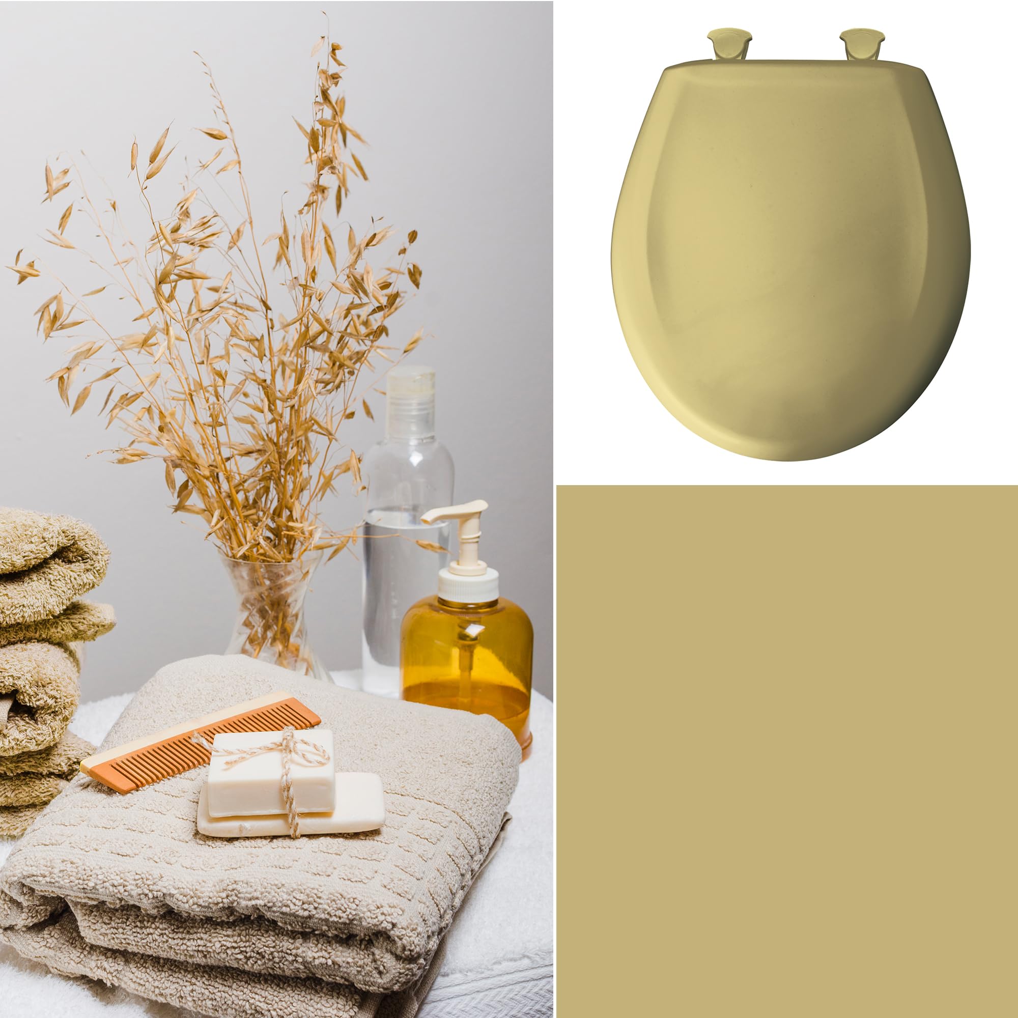 Bemis Classic Colors Slow Close Toilet Seat - Easy Clean Hinges & Durable Plastic Round Seat in Harvest Gold | Perfect for Bathroom Upgrade & Home Renovation