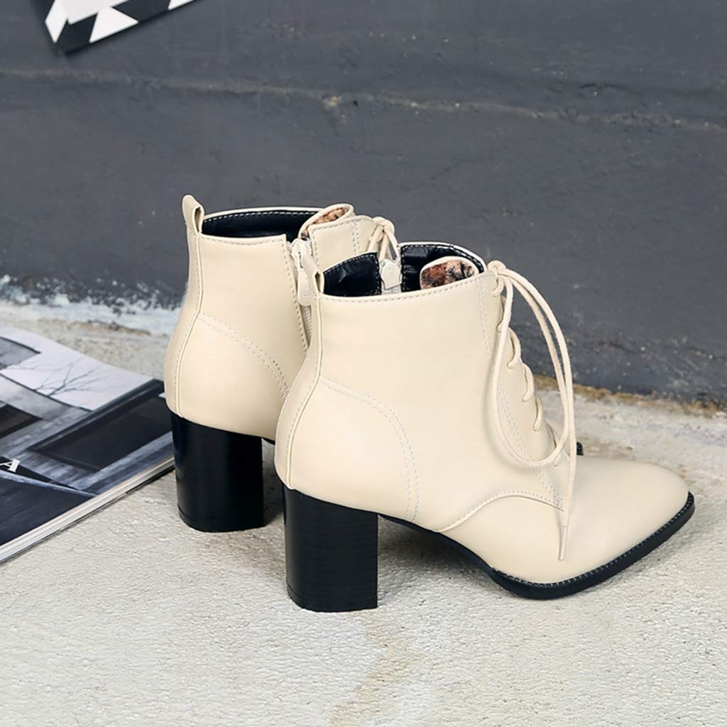 Mioke Women's Pointed Toe Ankle Boots - Western Chelsea Booties with Chunky Block Heel & Lace Up Design, Perfect for Office, Party & Casual Outfits