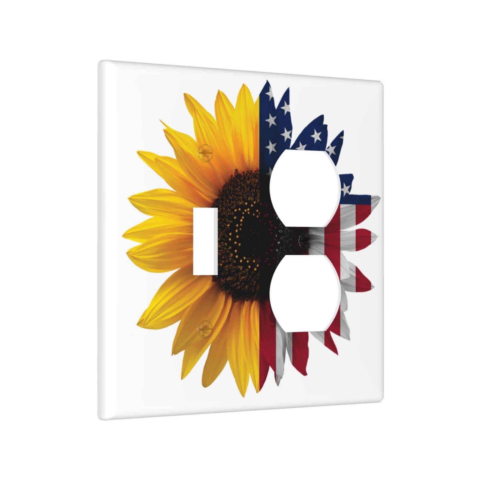 American Flag Sunflowers 2-Gang Light Switch Cover Decorative Wall Plate - Rustic Outlet Cover for Kitchen, Bedroom, Living Room & Office Decor | Durable Electrical Switch Plate for Home Art Decoration