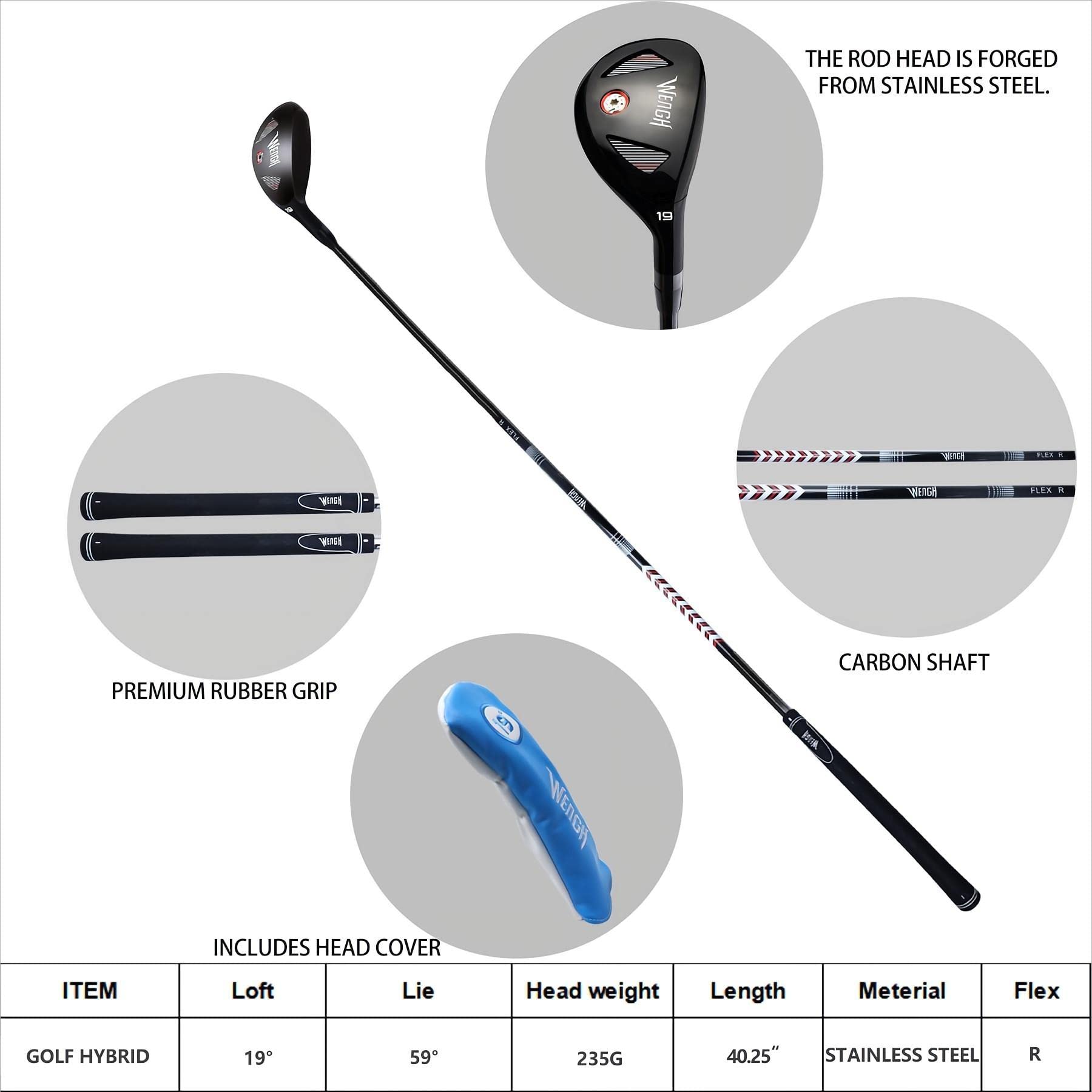 Premium 19° Men's Right-Handed Hybrid Golf Club - 40.25