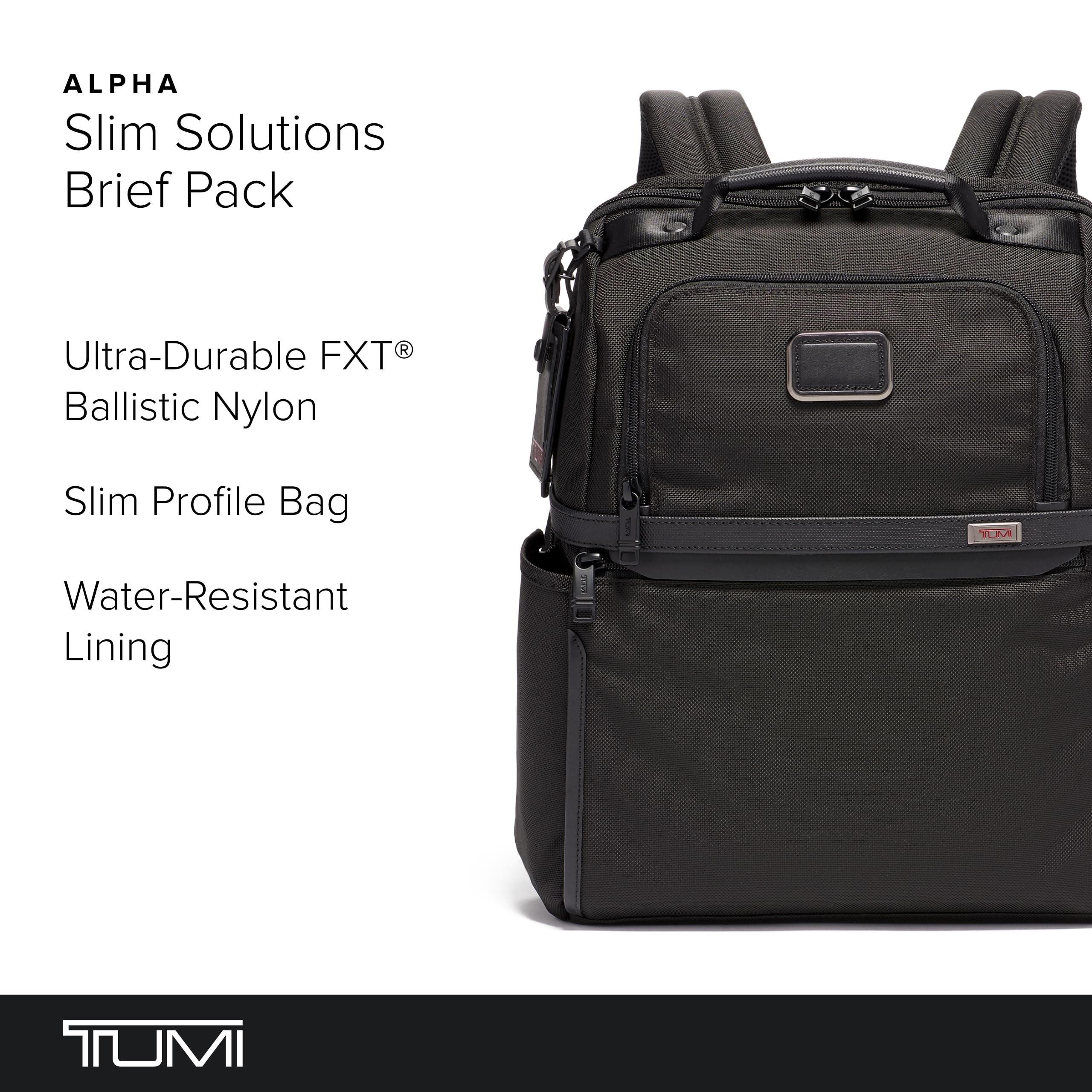 TUMI Alpha Slim Solutions Brief Pack - Lightweight Travel Laptop Backpack for Business Professionals - Durable Work Bag with USB Charging Port - Perfect for Commuting, Air Travel & Office Use - Black