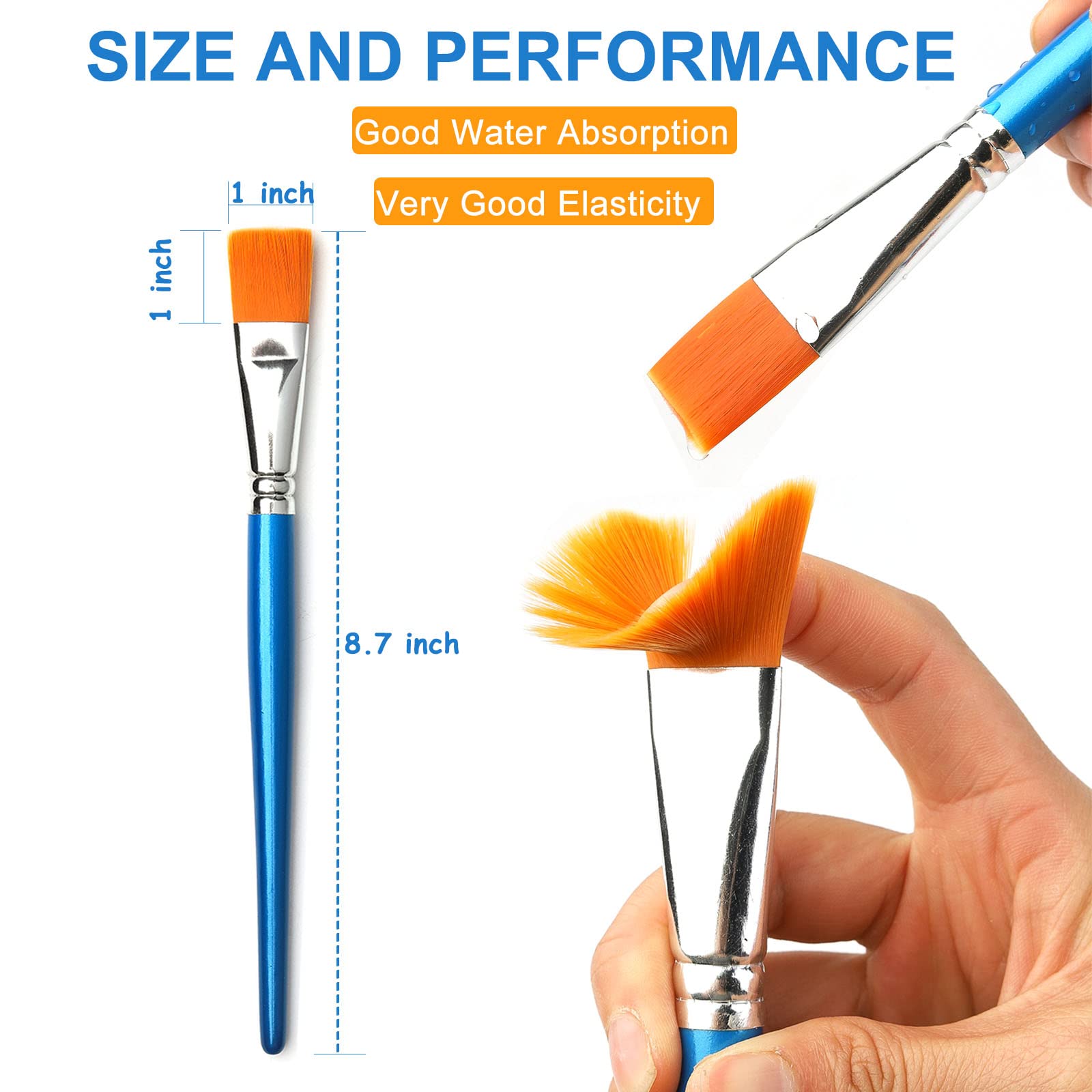 1 Inch Flat Paint Brushes for Acrylic, Oil & Watercolor Painting - 12 Pack Professional Synthetic Artist Brushes with Wooden Handle - Ideal for Canvas, Crafts, Face & Body Art - Perfect for Beginners & Professional Artists