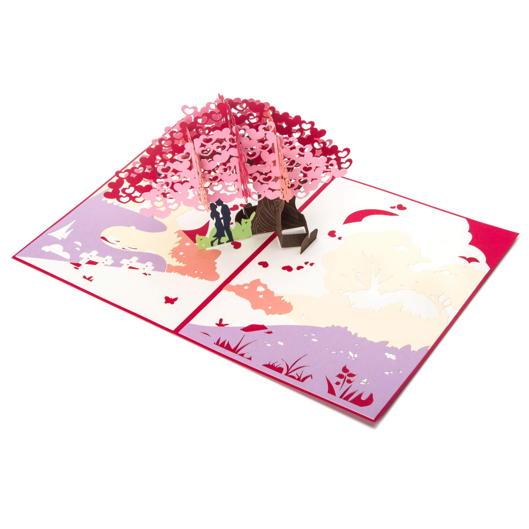 Handmade Heart Tree Pop Up Greeting Card - Romantic Anniversary, Valentine's Day & Wedding Gift for Couples (7.9 x 5.9 Inches with Envelope) - Perfect for Birthdays, Proposals & Special Occasions
