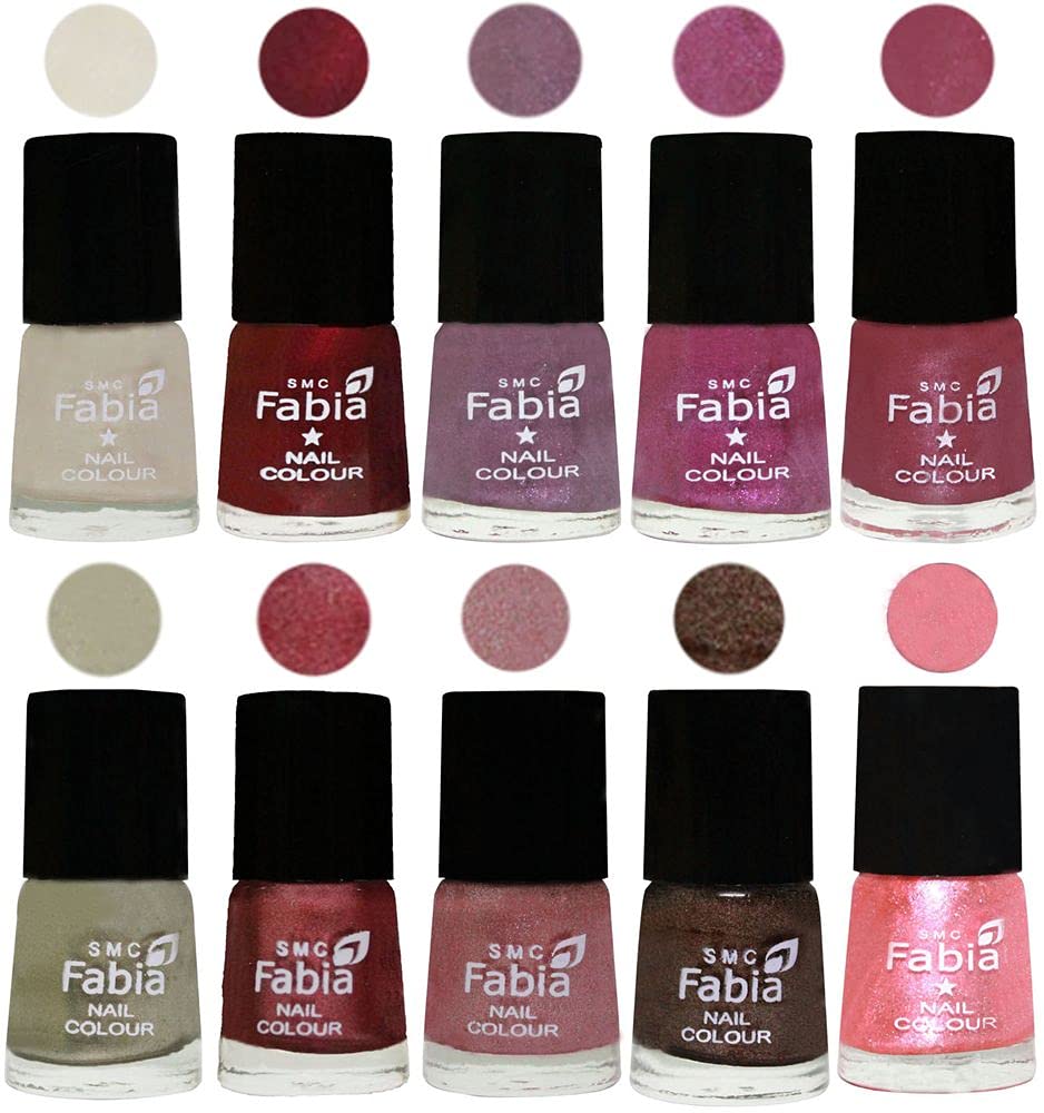 SMC Fabia Nail Polish Set - 10 Vibrant Colors, Glossy & Long-Lasting Nail Paint (6ml Each) | Perfect for Manicures, Pedicures, Nail Art & Salon Use