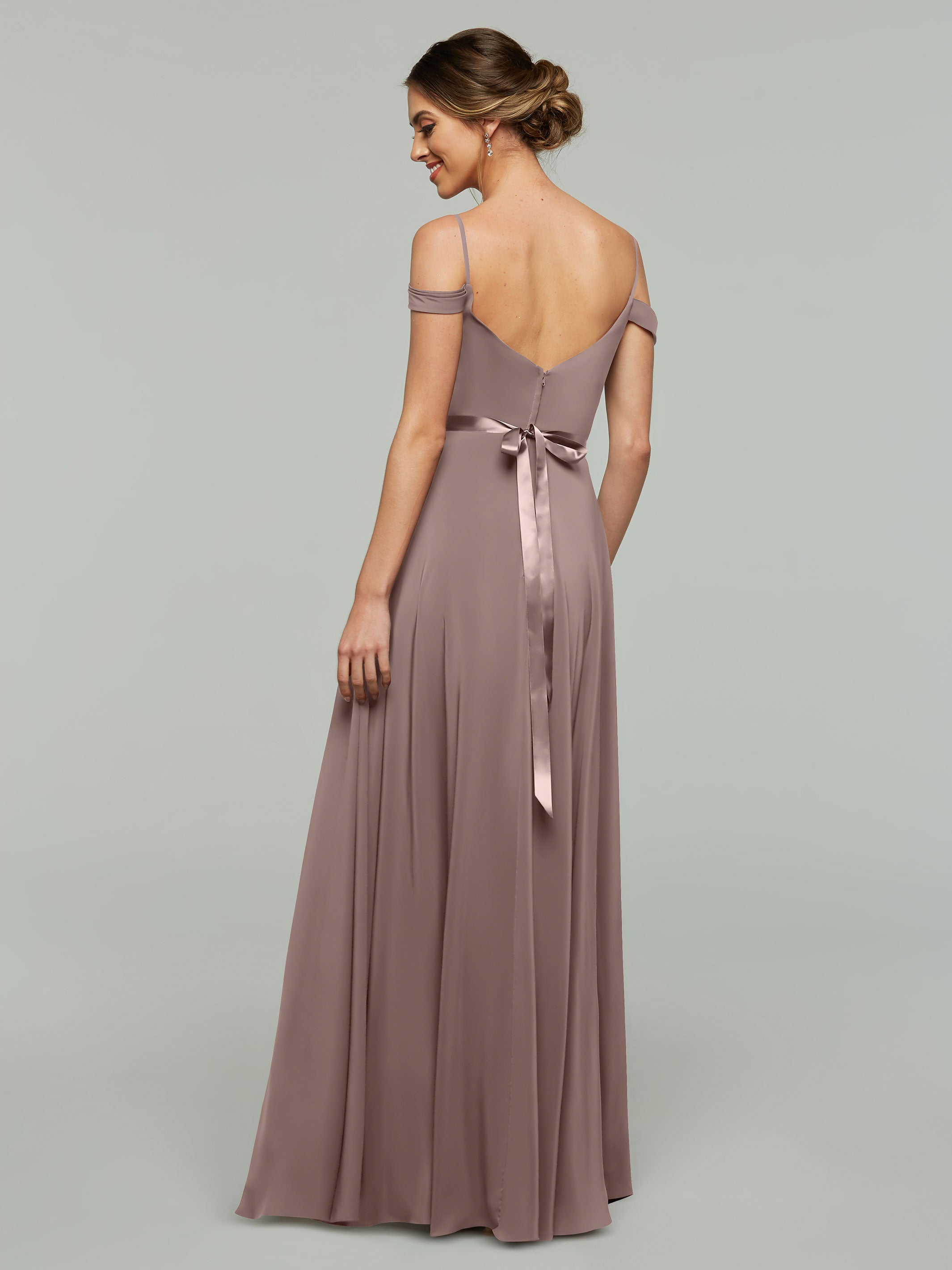 Elegant Off-The-Shoulder Stretch Chiffon A-Line Bridesmaid Dress with Sash - Perfect for Weddings, Formal Events & Special Occasions
