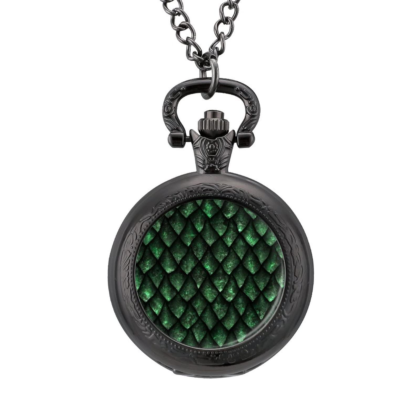 Vintage Dragon Scales Pocket Watch Necklace - Antique Retro Pendant with Chain - Unique Fashion Gift for Men & Women - Perfect for Steampunk, Cosplay, and Gothic Style Outfits