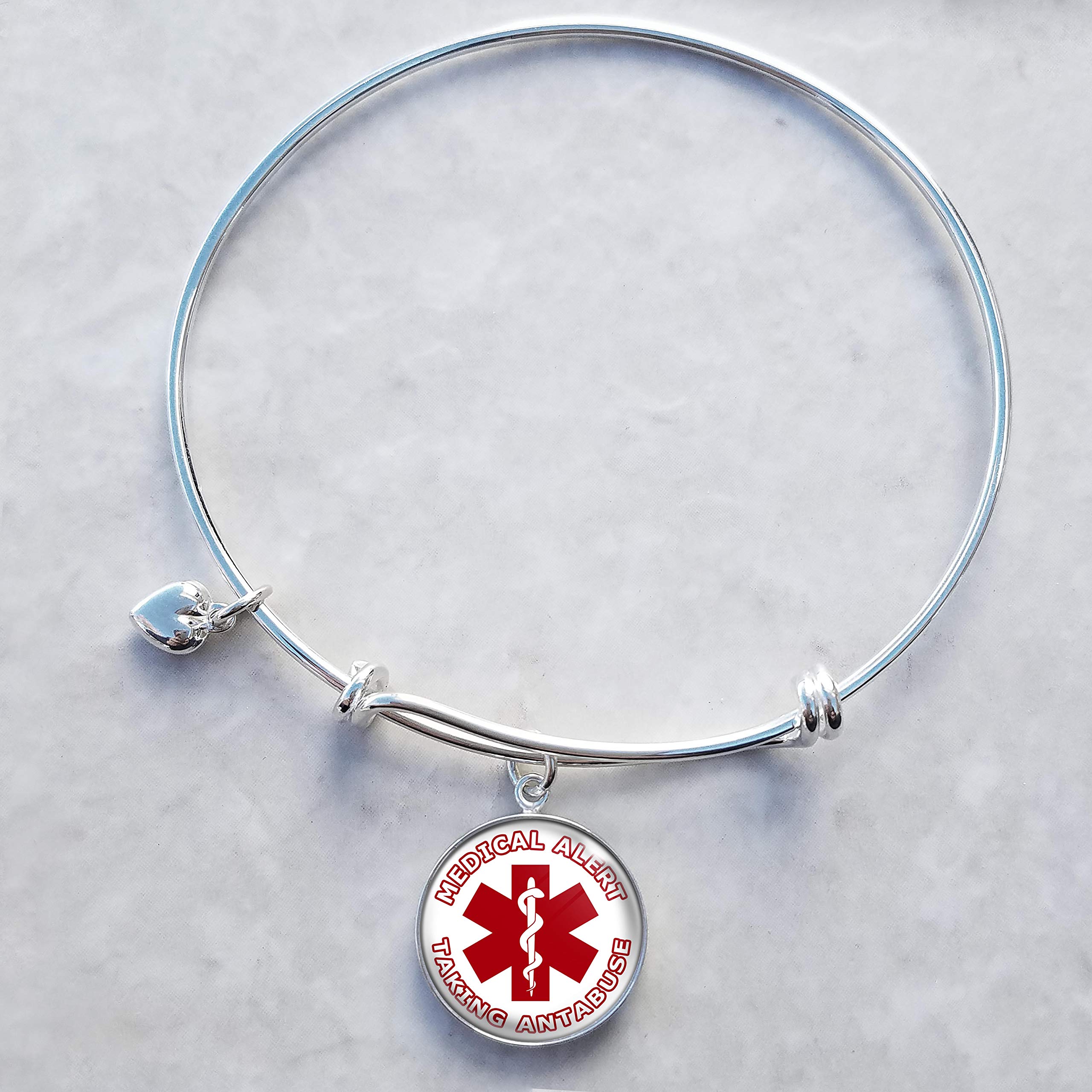 Antabuse Medical Alert .925 Silver Expandable Charm Bracelet for Alcohol Recovery - Perfect for Sober Living & Addiction Support
