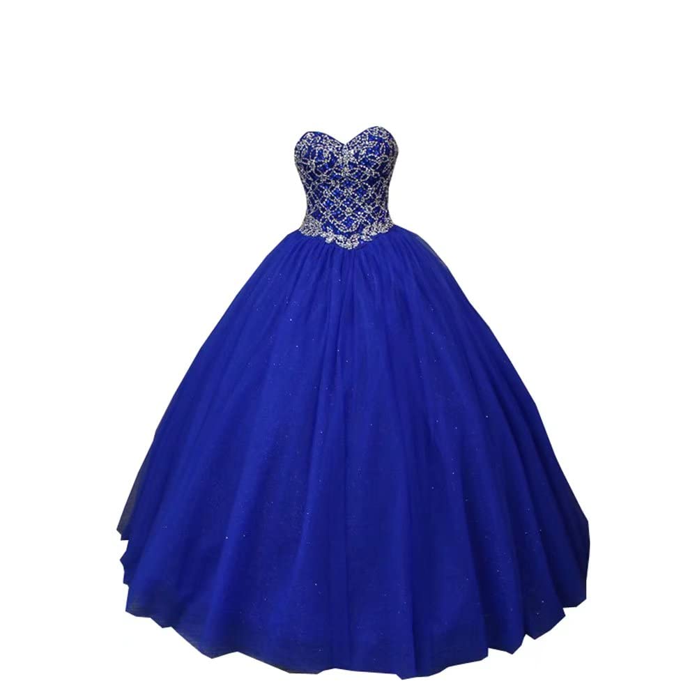 Elegant Glitz Sequin Tulle Ball Gown for Quinceañera & Prom | Long Sweetheart Neckline with Rhinestones & Beads | Perfect for 15th Birthday Celebrations, Formal Dances & Special Occasions