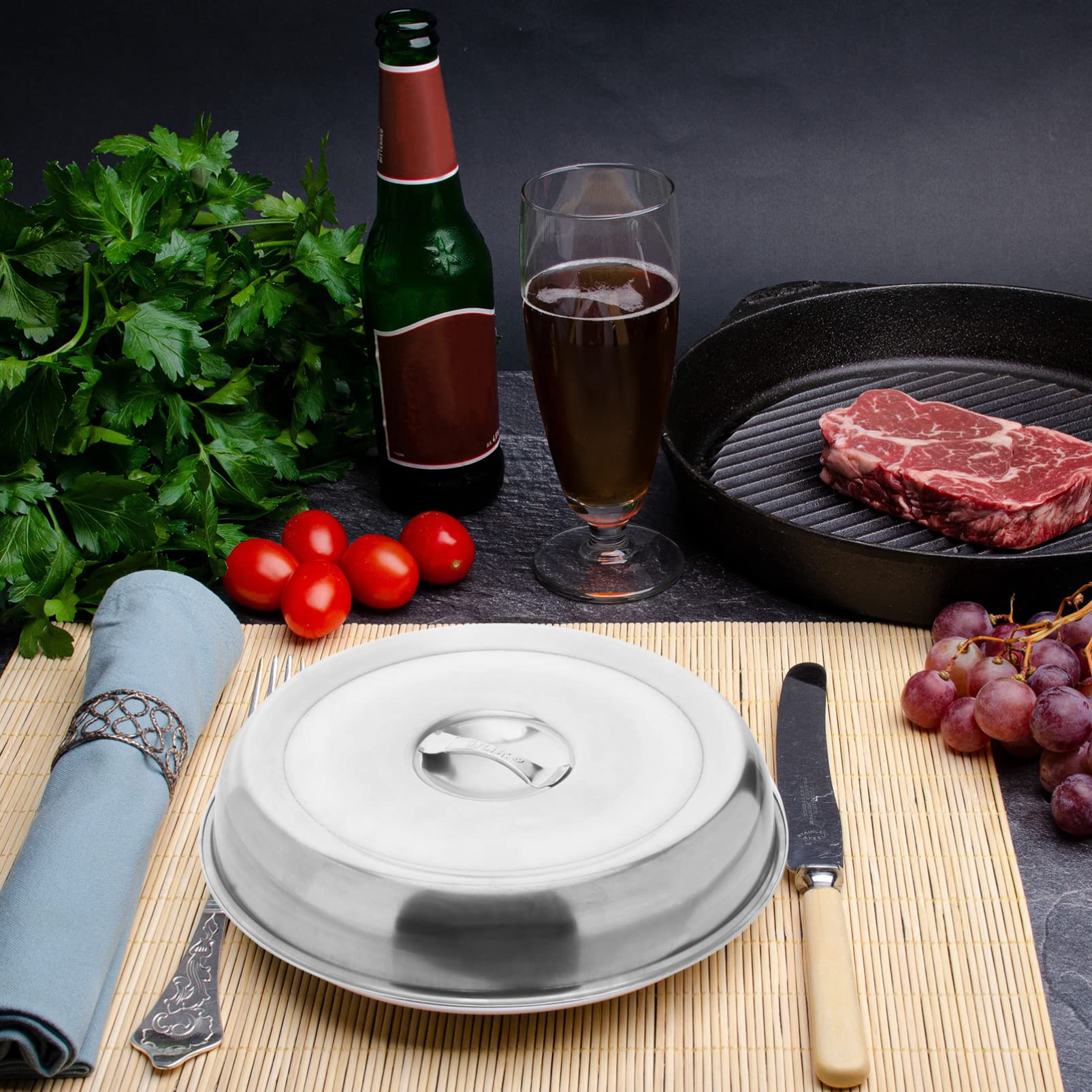 Healeved Stainless Steel Food Cover - 1pc Round Metal Pot Lid, Cheese Dome & Steaming Cover for Steak, Dishes & Pans | Heat-Resistant Kitchen Accessory for Serving, Cooking & Food Protection