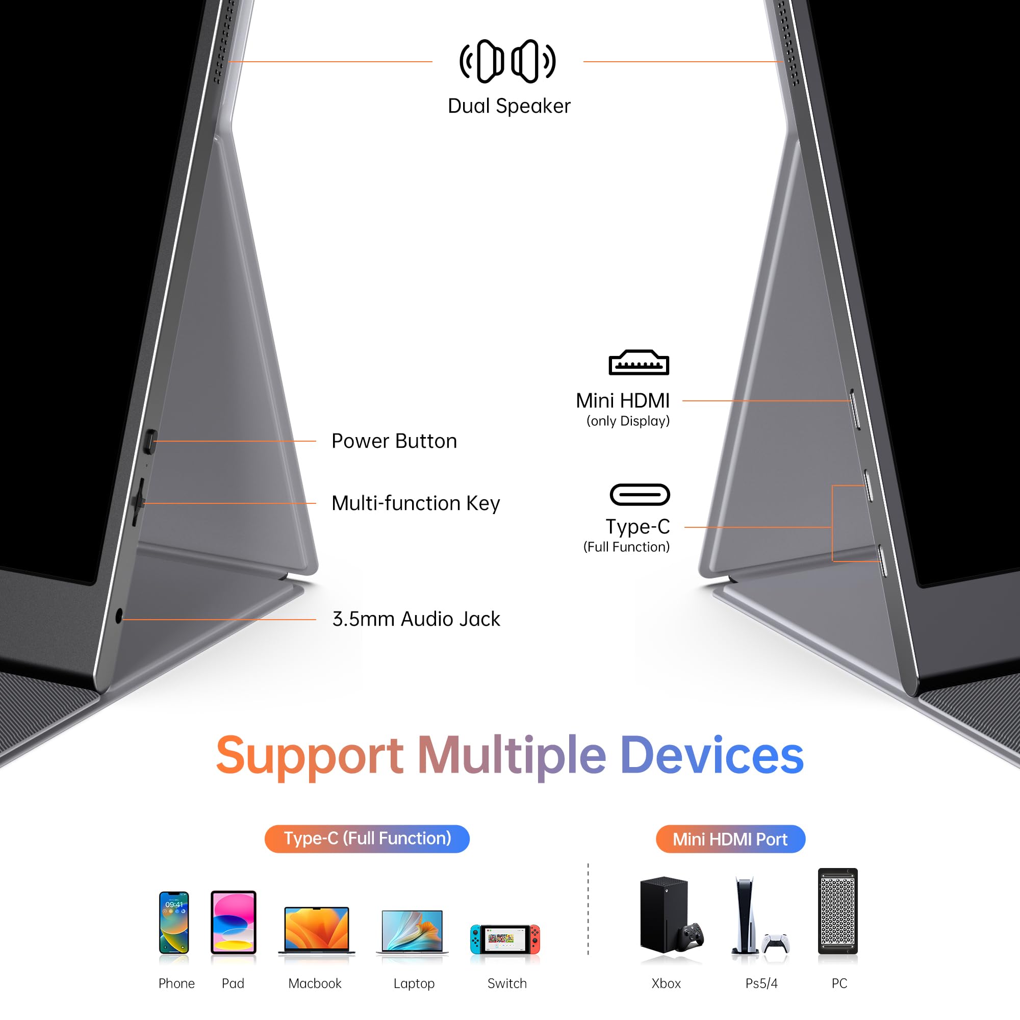 15.6 Inch Portable Monitor - Full HD 1080P USB-C HDMI External Screen for Laptop, PC, Mac, Phone, PS5, Xbox, Switch | Ultra-Thin IPS Gaming Display with Premium Smart Cover | Perfect for Work, Travel & Gaming