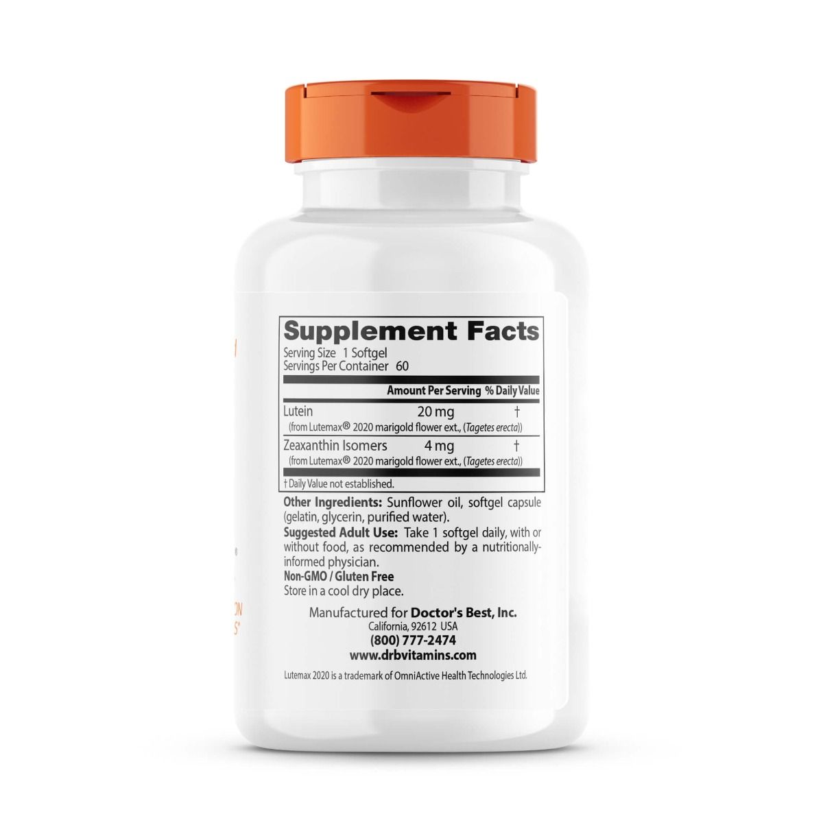 Doctor's Best Lutein with Lutemax 2020 | 20mg Eye Health Supplement | 60 Softgels | Supports Vision & Macular Health | Perfect for Computer Users & Night Driving