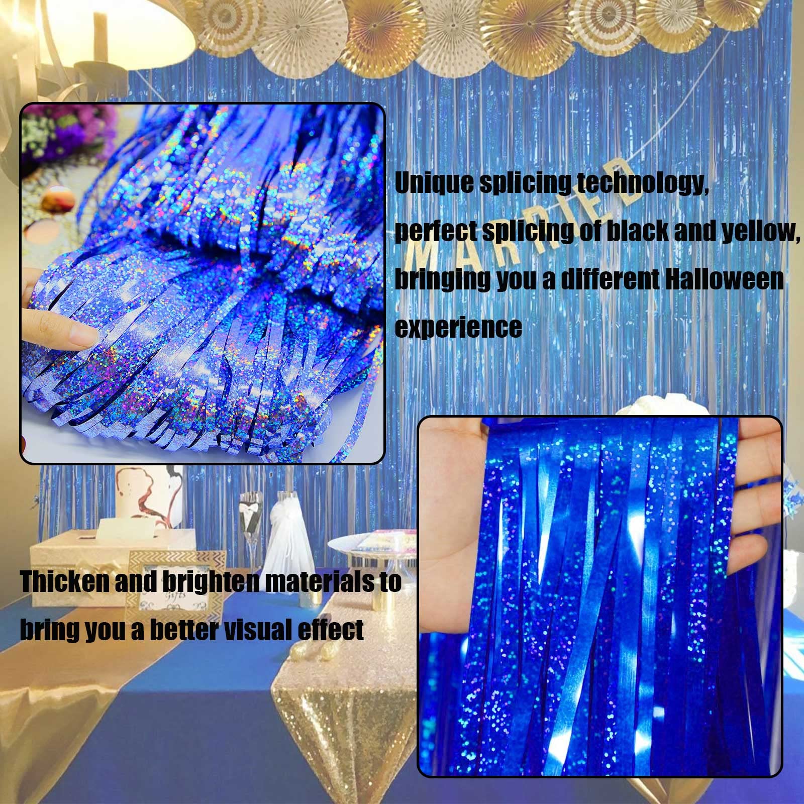 4 Pack Blue Tinsel Foil Fringe Curtain Backdrop - 3.28Ft x 8.2Ft Metallic Streamers for Photo Booth, Wedding, Bridal Shower, Birthday & Holiday Party Decorations - Perfect for Christmas, Halloween, Bachelorette & Special Events