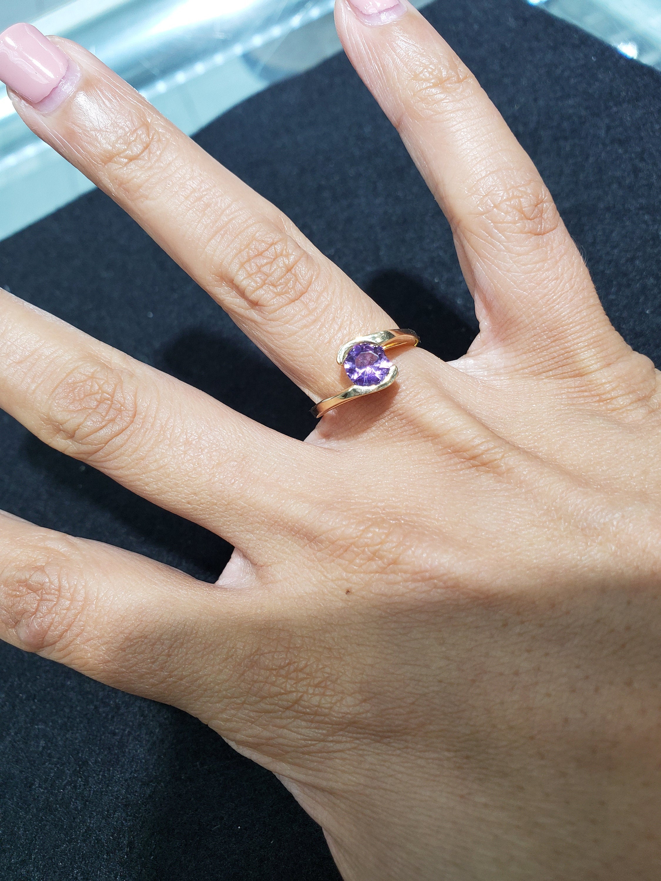 14k Yellow Gold Solitaire Amethyst Ring for Women | Elegant Purple Gemstone Jewelry Gift for Anniversary, Engagement & Special Occasions