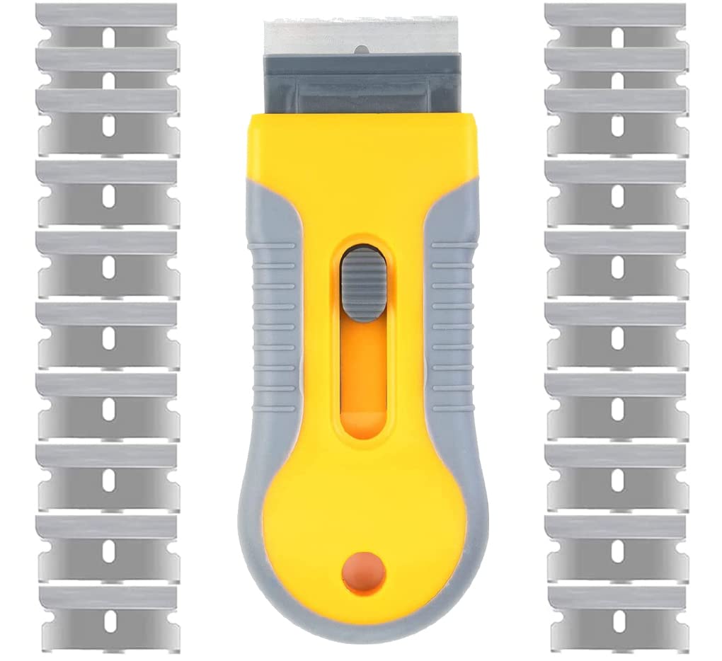 20-Pack Razor Blade Scraper with Extra Blades - Retractable Paint Stripping Tool for Hob, Oven & Glass Cooker Cleaning | Non-Scratch Anti-Slip Window, Wallpaper & Surface Scraper | Perfect for Kitchen, Bathroom & DIY Home Renovation Projects