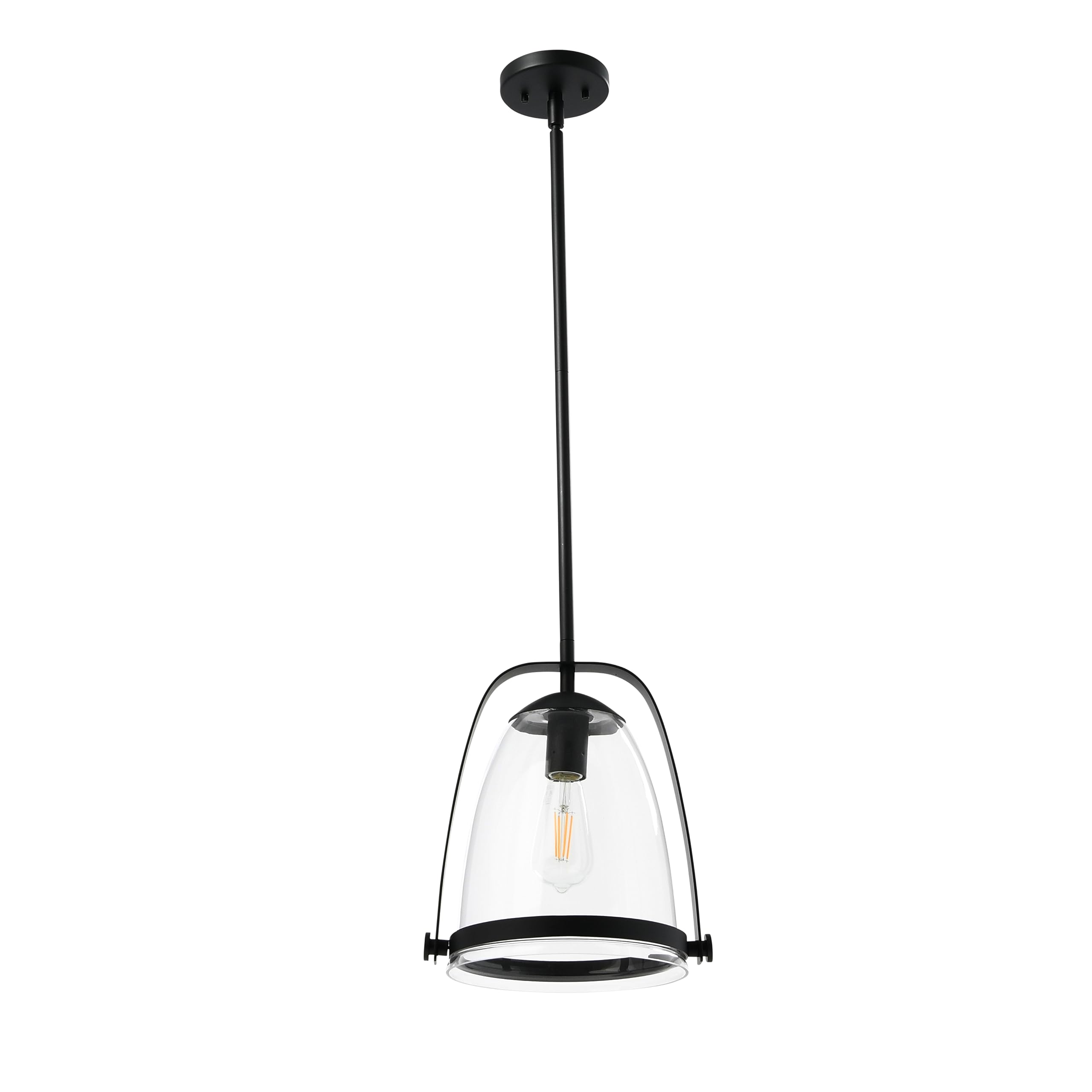 Jonah Matte Black Metal and Glass Ceiling Light Fixture - Modern Industrial Pendant Lighting for Dining Room, Kitchen, or Living Room