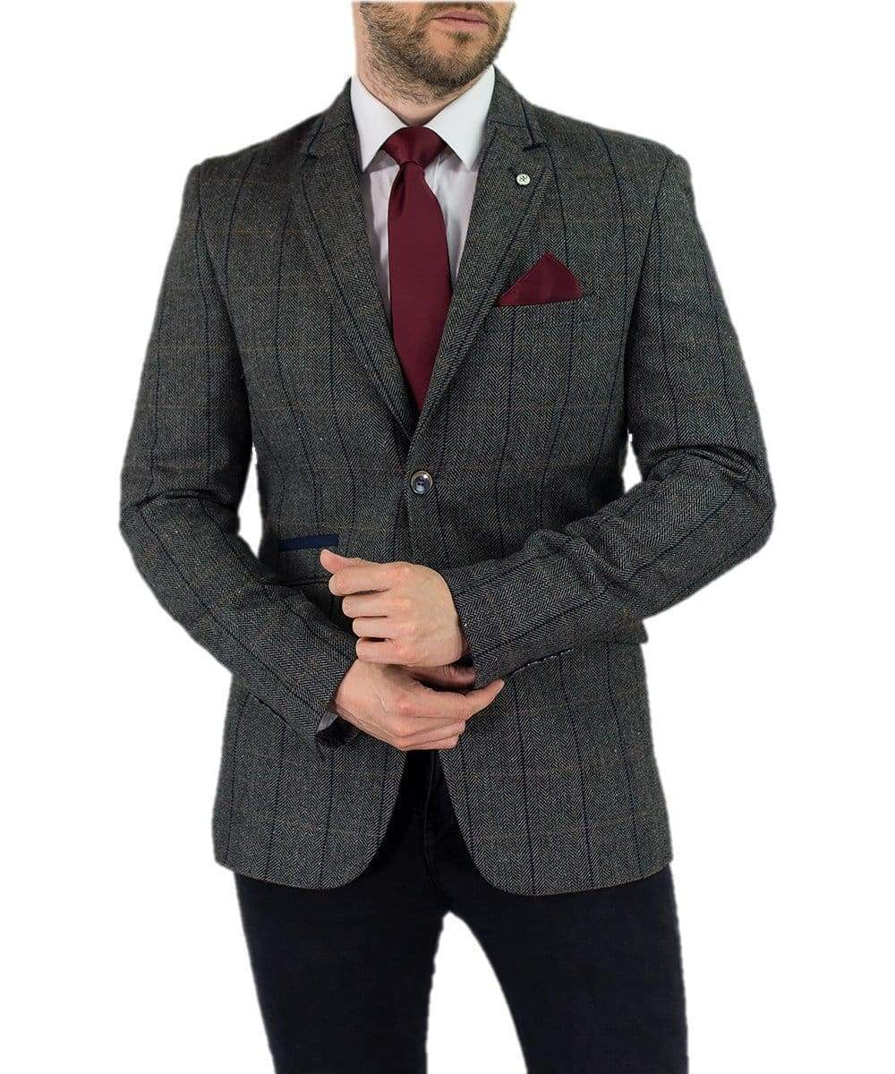 Cavani Albert Men's Grey Slim Fit Tweed Style Jacket - Classic Blazer for Business, Office & Formal Occasions