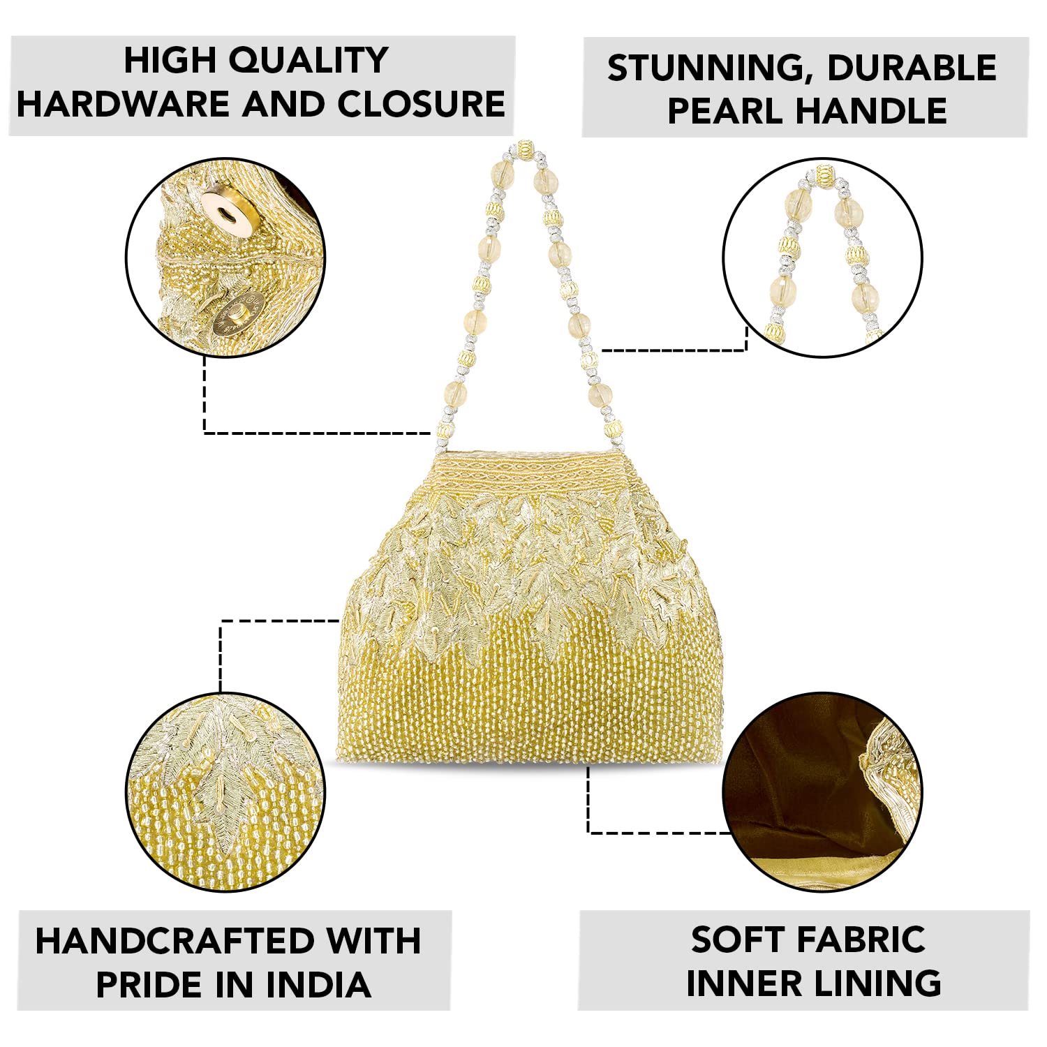 Aheli Handmade Ethnic Potli Bags for Women - Elegant Evening Clutch Purse with Drawstring for Weddings, Parties & Special Occasions