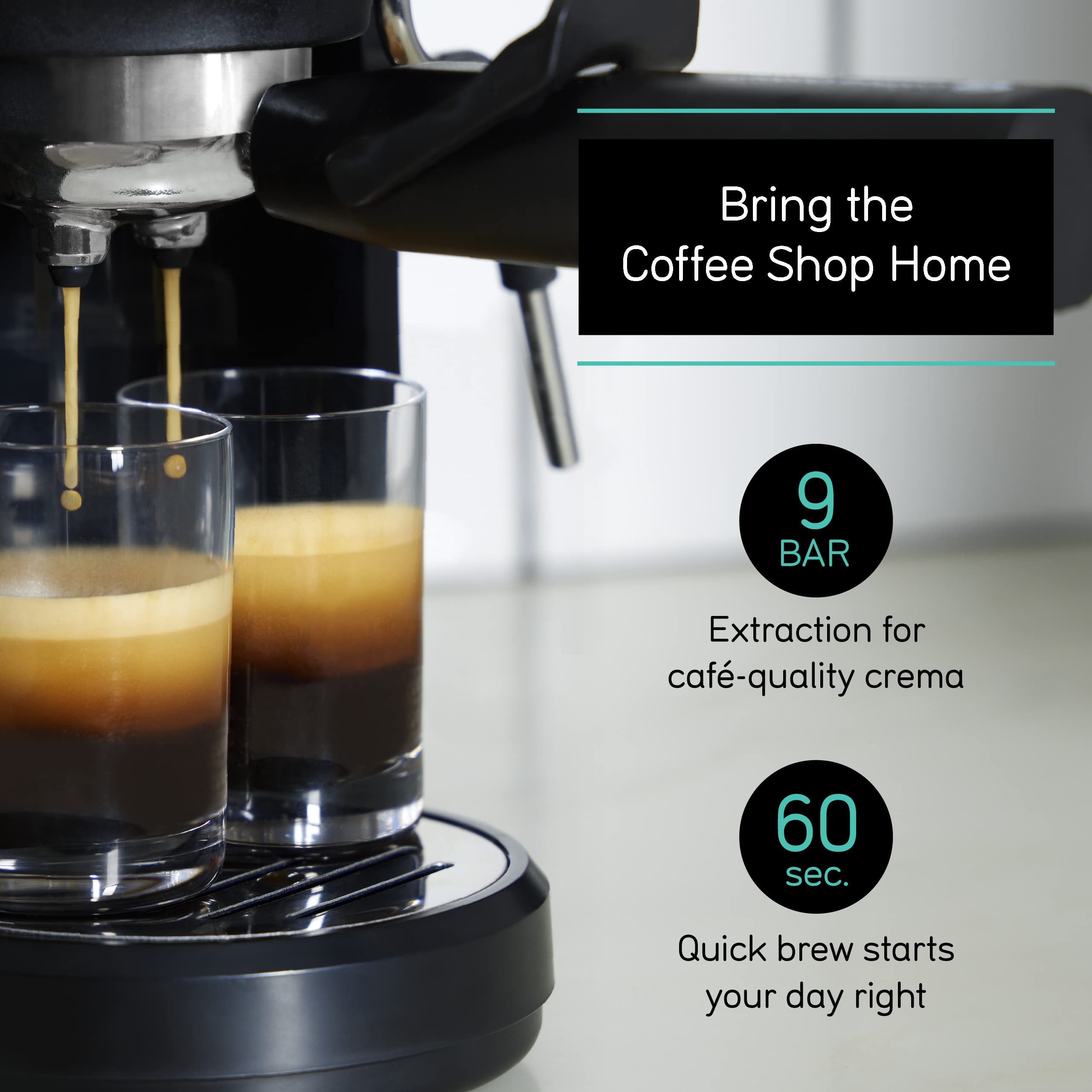 Coffee Gator Espresso Machine - 15 Bar Quick-Brew Coffee Maker with Milk Frother & 1.3L Removable Water Tank for Home Barista & Office Use