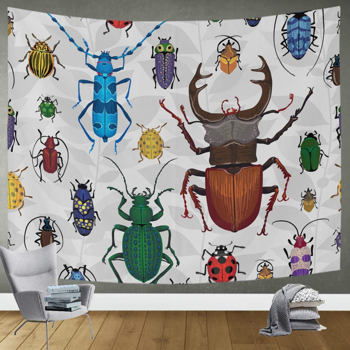 DOMIKING Colorful Bugs Wall Tapestry - 60x51in Psychedelic Room Decor for Bedroom, Living Room & Dorm | Boho Home Decor, Hippie Aesthetic & Trippy Wall Hanging for Parties & Meditation Spaces