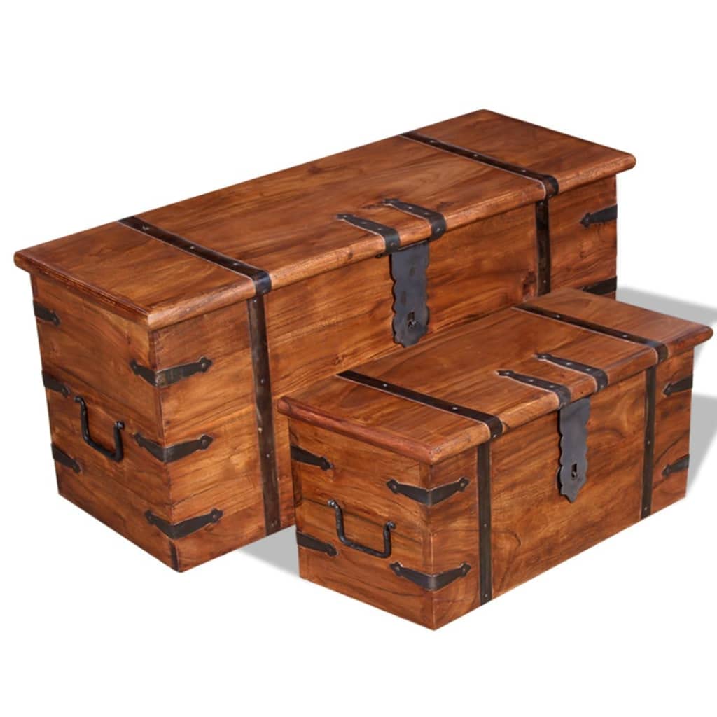 Solid Wood Storage Chest with Lid - 2-Piece Set for Living Room, Bedroom & Entryway