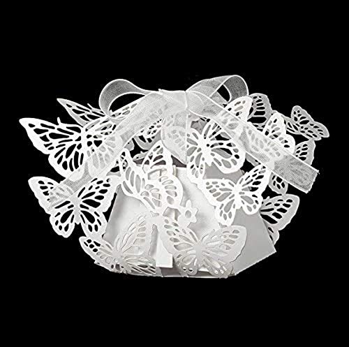50 Pack Laser Cut Butterfly Wedding Favor Boxes - Elegant White Ribbon Candy Boxes for Weddings, Birthday Parties & Baby Showers - Perfect for Party Favors, Candy Gifts & Special Events Decorations