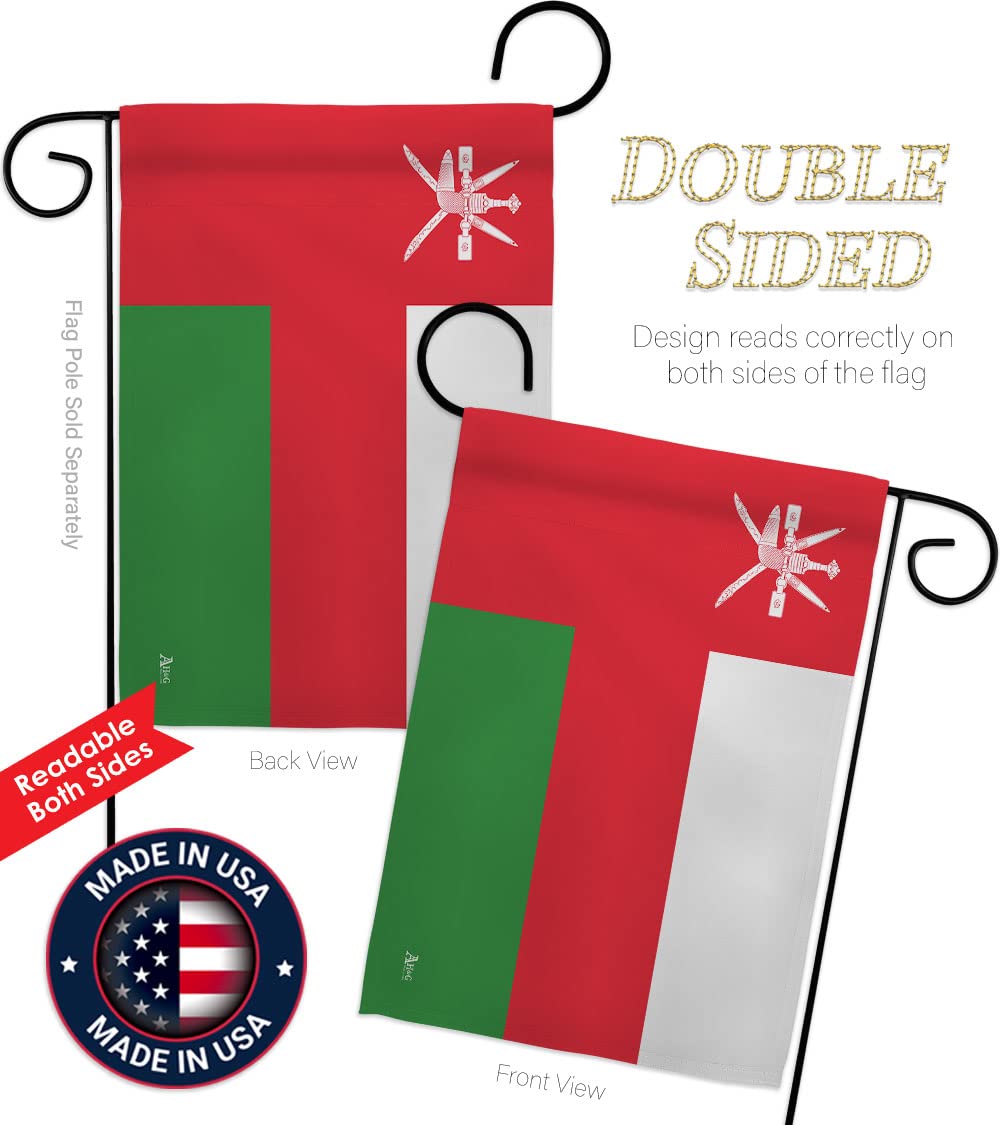 Americana Home & Garden Oman Garden Flag Set with Stand - Double-Sided House Decoration Banner for Yard, Patio & Outdoor Decor - Made in USA - Perfect for National Pride, International Events & Country-Themed Parties