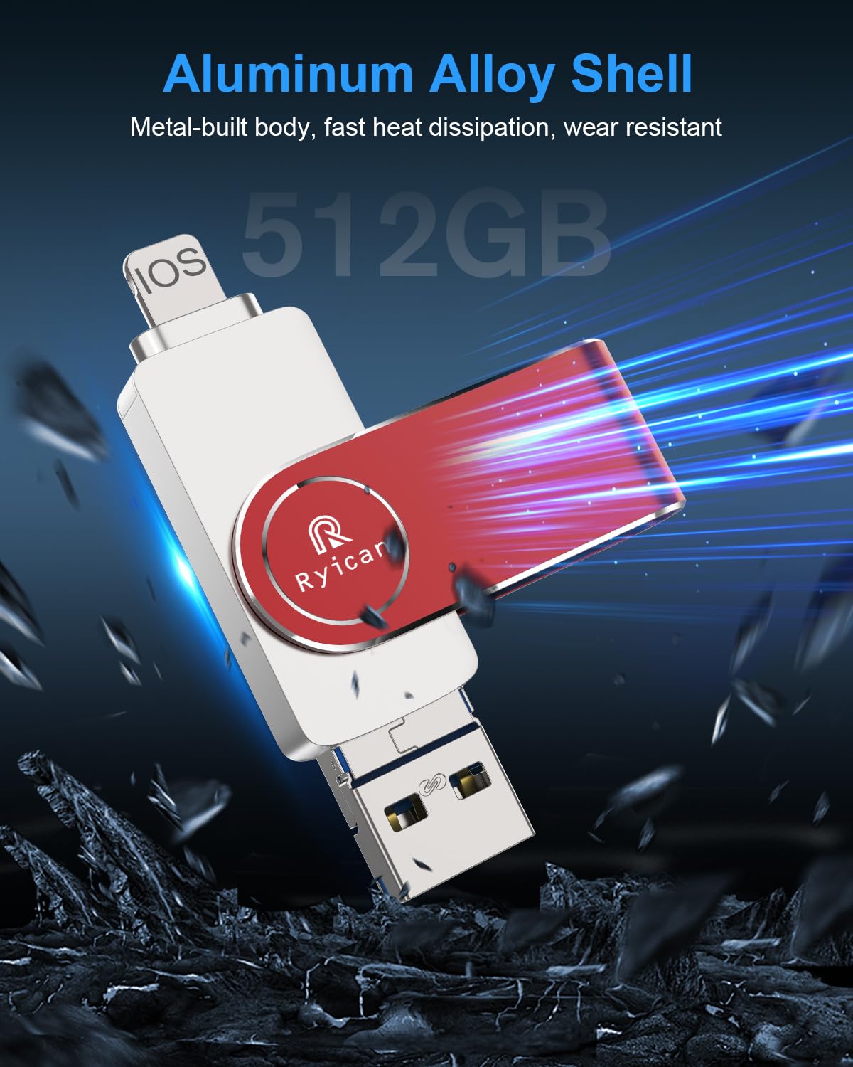 512GB USB 3.0 Flash Drive for iPhone & Android - High-Speed 4-in-1 Photo Stick with USB-C/USB-A - Compatible with iOS, PC, Mac, Laptop, Tablet - One-Click Backup for Photos & Videos - Perfect for Travel, Work & School File Storage