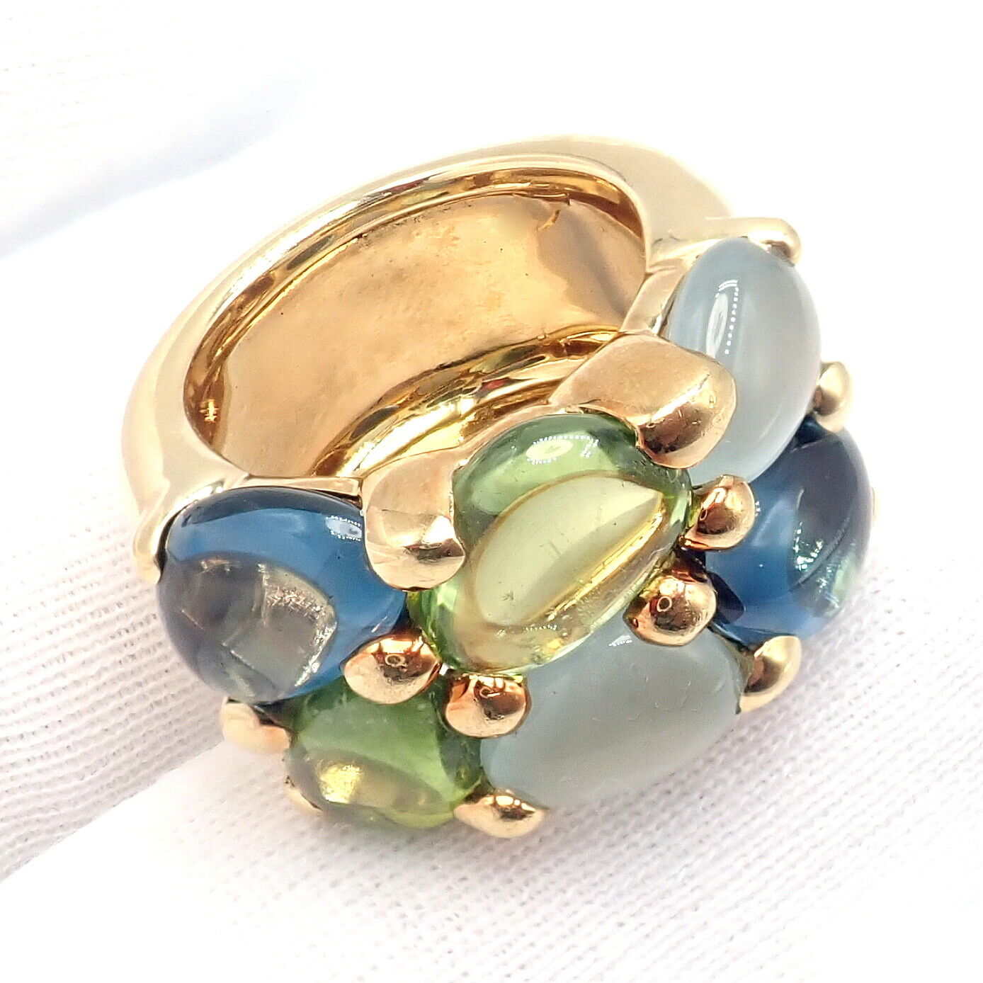 Authentic Pomellato 18K Yellow Gold Sassi Large Peridot Topaz Aqua Ring Size 6 - Elegant Jewelry for Weddings, Parties & Special Occasions