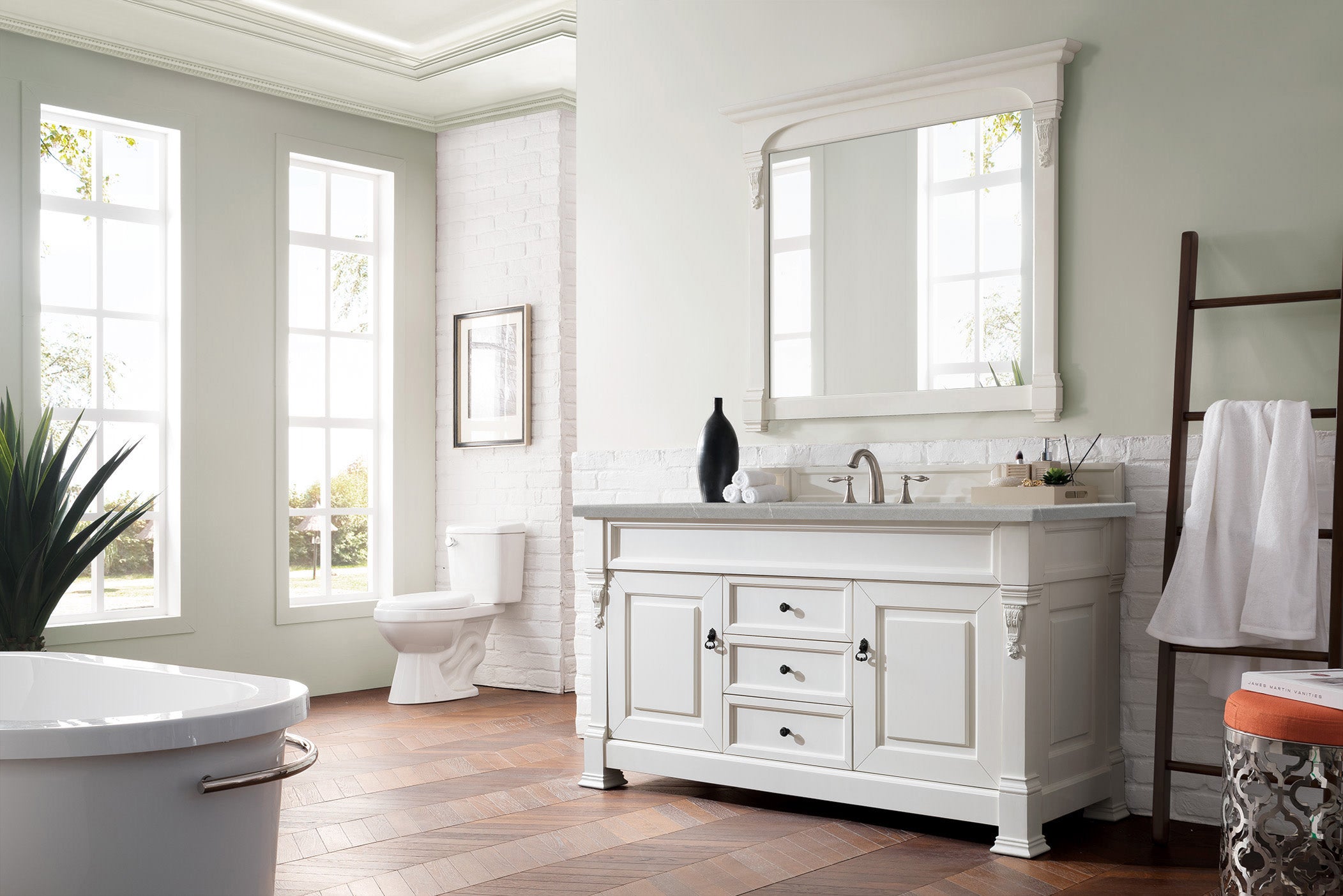 Brookfield 60 Inch Single Bathroom Vanity Set with Bright White Finish & 3CM Eternal Serena Quartz Countertop - Perfect for Modern Master Bathrooms & Guest Suites