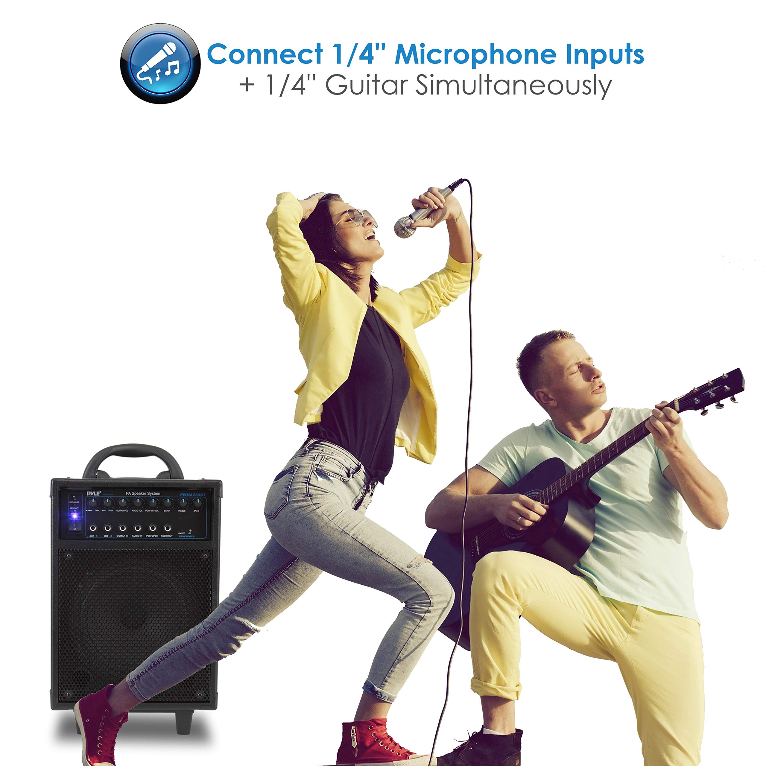 Pyle Wireless Portable PA System - 400W Bluetooth Speaker with Rechargeable Battery, Microphone Set, Wheels & Handle - 1/4