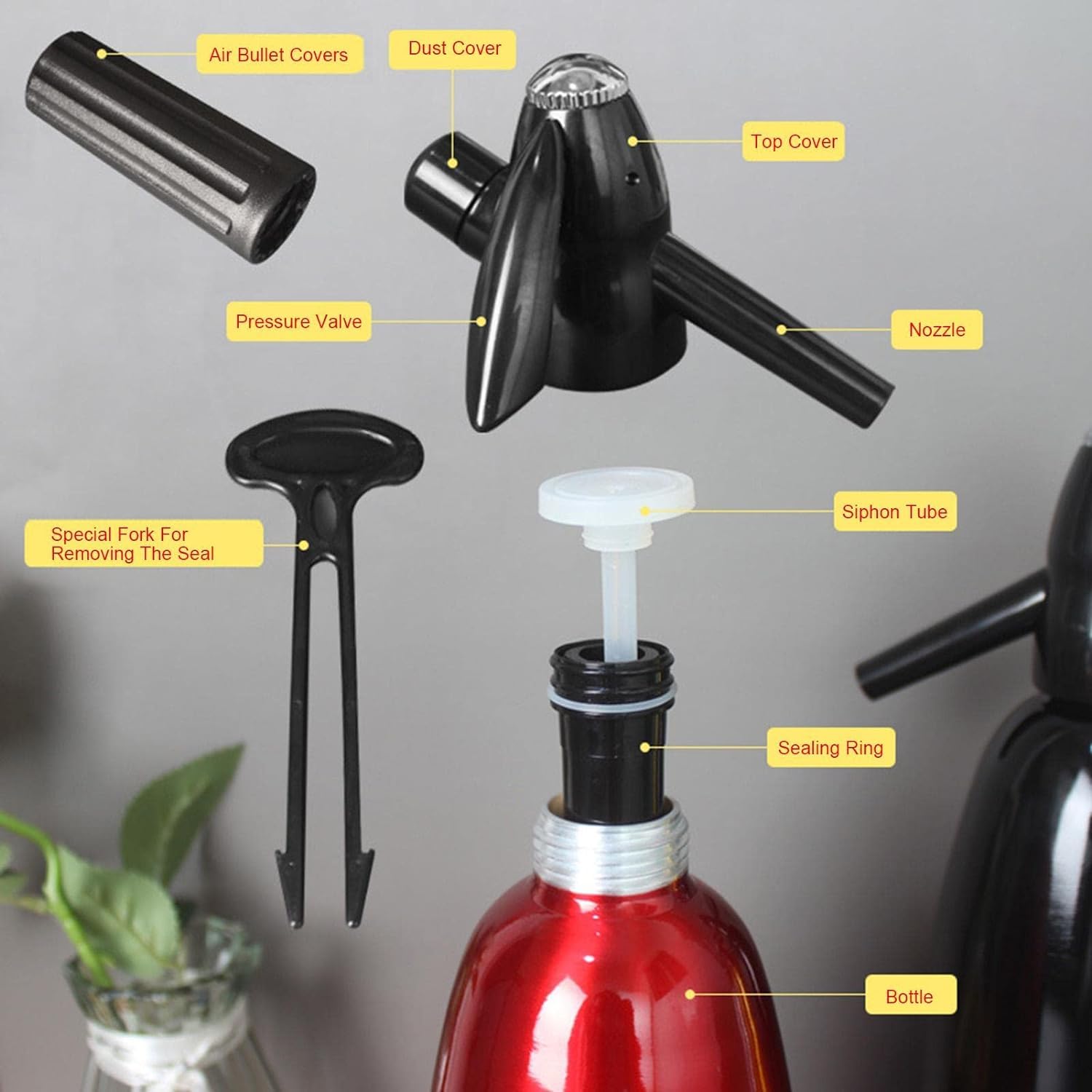 Sparkling Water Maker Machine - Home Soda Maker for Carbonated Drinks, Countertop Carbonation System with CO2 Cylinder, Perfect for Home, Office & Bar Use (Red) - Create Refreshing Sparkling Water & Fizzy Cocktails