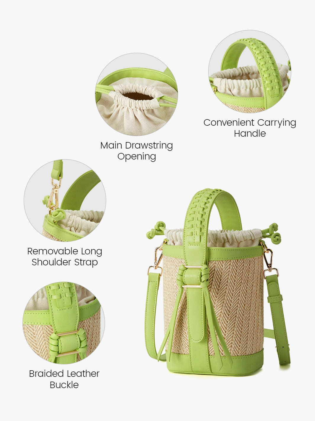 Stylish Marina Raffia Straw Bucket Bag for Women - Summer Beach Tote, Boho Chic Handbag for Travel, Shopping & Outdoor Activities