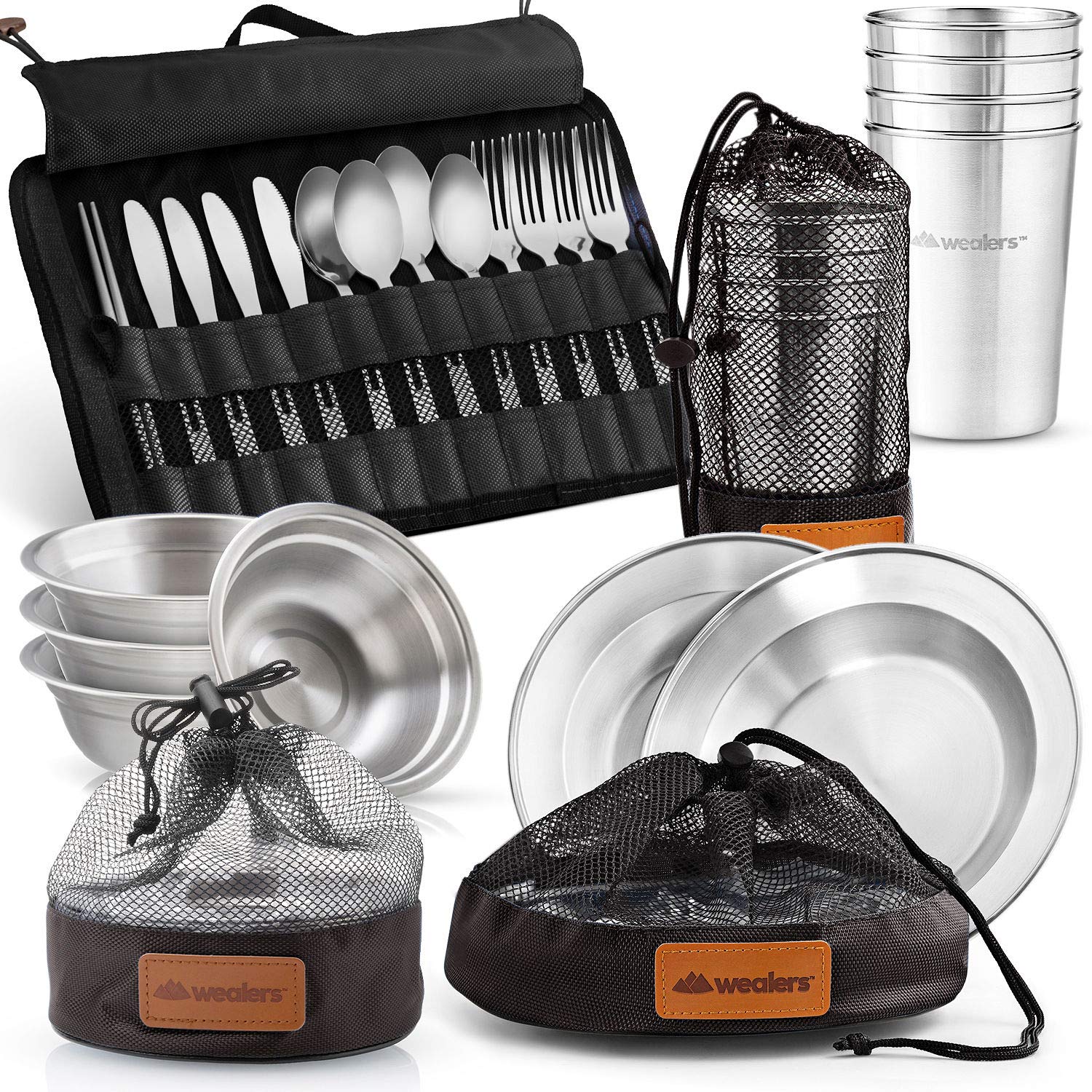 Premium Stainless Steel Messware Kit - 4-Person Set for Camping & Buffet