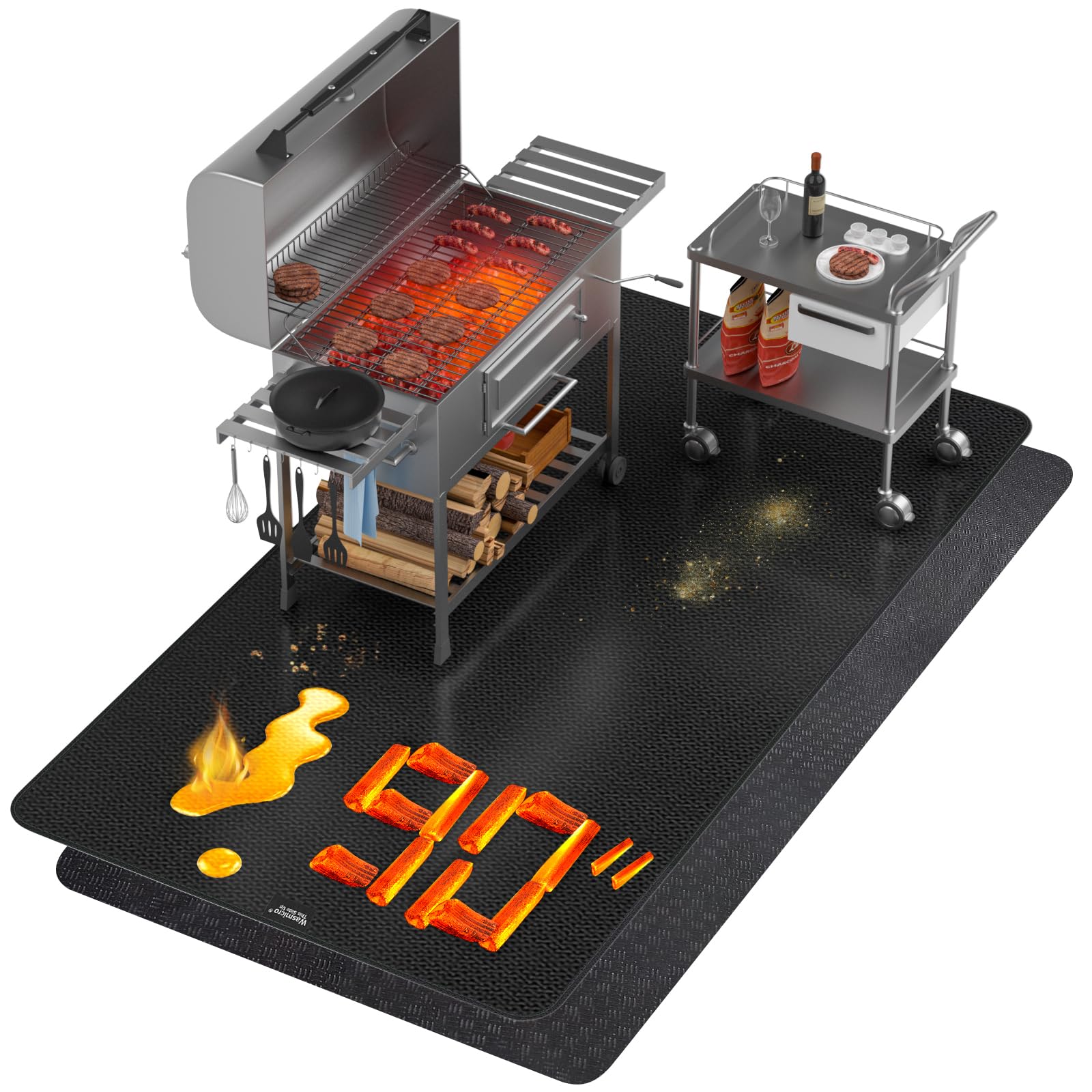Double Layer Thickened Large Grill Mat 90x48 Inch - Fireproof & Anti-Slip 2-in-1 Outdoor Cooking Mat for Charcoal Grills, Smokers, Flat Top Griddles - Perfect for Deck, Patio, Backyard BBQs & Tailgating (GM9048 Plus)