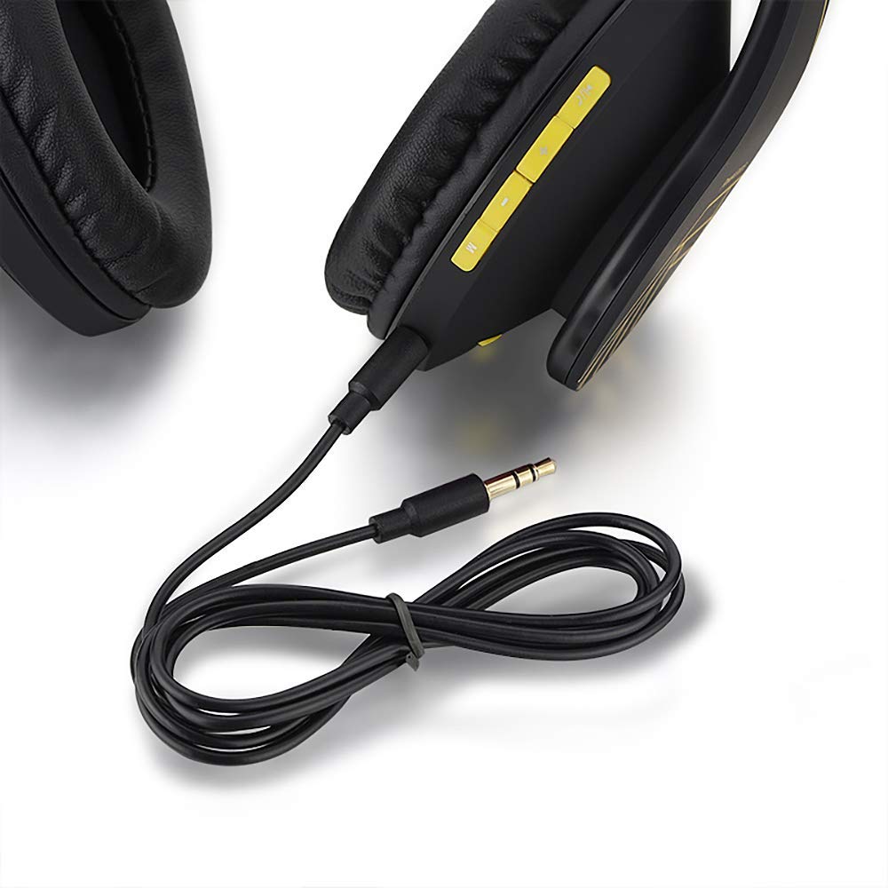 PowerLocus Bluetooth Over-Ear Headphones - Wireless & Wired Stereo Headset with Built-in Mic, Foldable Design, Micro SD/TF & FM Radio - Compatible with iPhone, Samsung, iPad, PC (Black/Yellow) - Perfect for Travel, Workouts & Home Entertainment