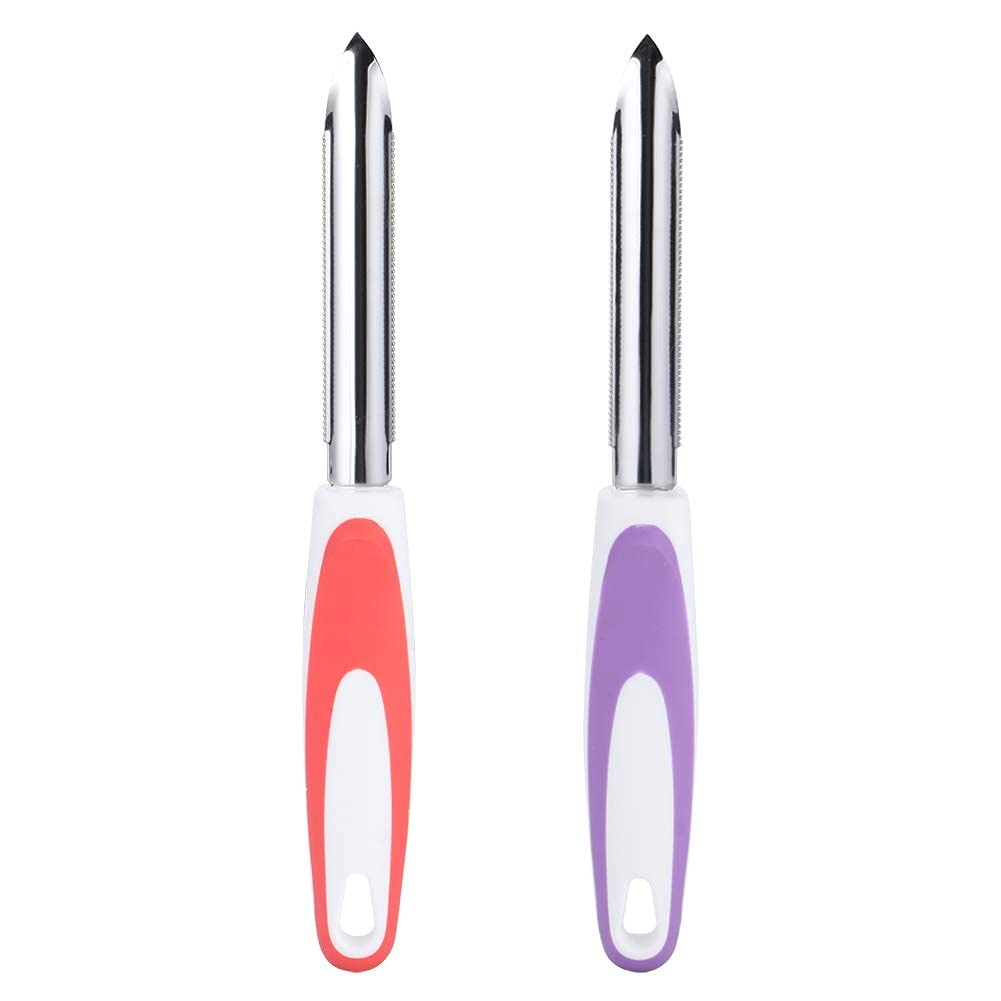 Premium Stainless Steel Fruit Corer Set - 2Pcs Kitchen Tool for Apples, Pears, Peppers | Orange & Purple (9.8x1.2in) | Perfect for Meal Prep, Fruit Platters & Healthy Snacks