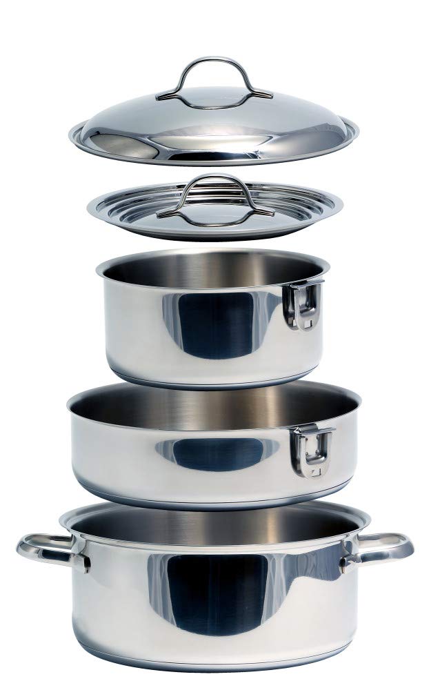 Camco Premium Nesting Cookware Set - 7-Piece Stainless Steel Pots and Pans with Lids | Space-Saving Kitchen Essentials for Camping, RV, and Small Apartments