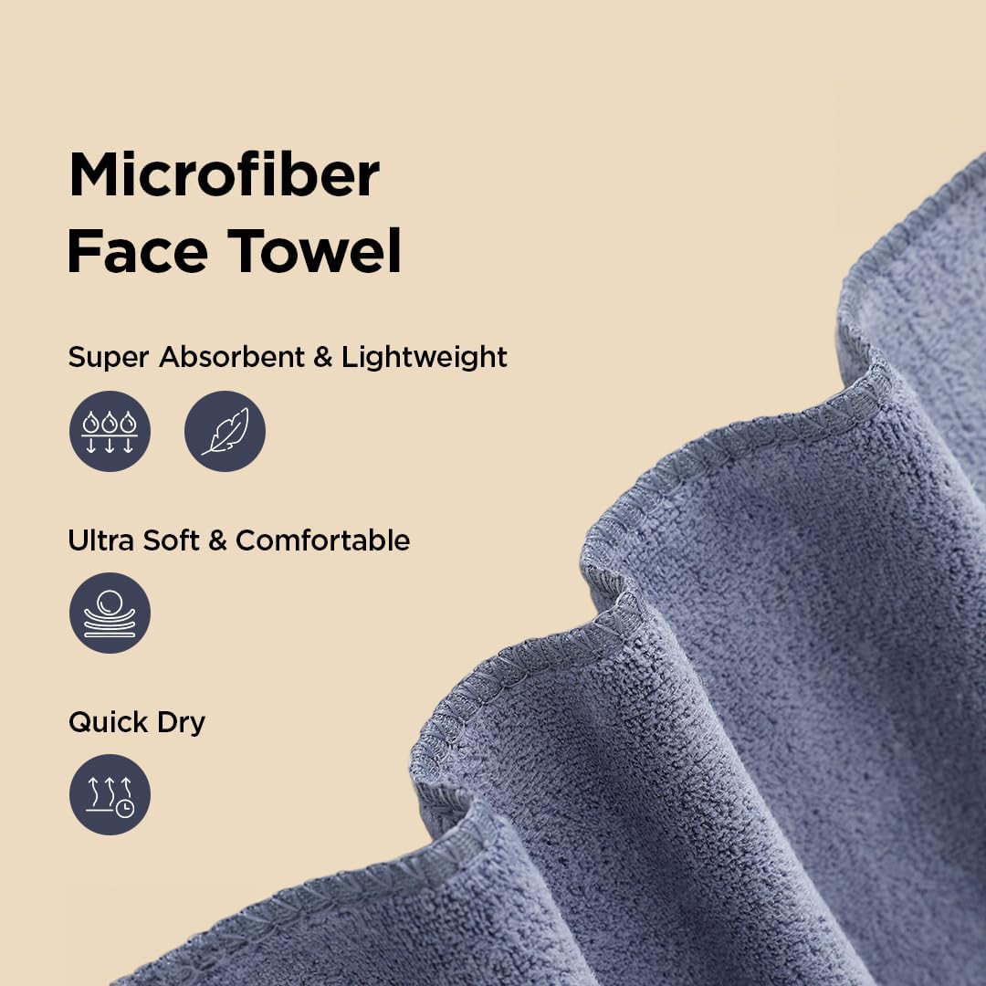 Kuber Industries Microfiber Face & Hand Towel Set - 400 GSM Antibacterial Towels for Men (Pack of 2, Gray & Blue) - Perfect for Gym, Travel & Daily Skincare - SHXS40601