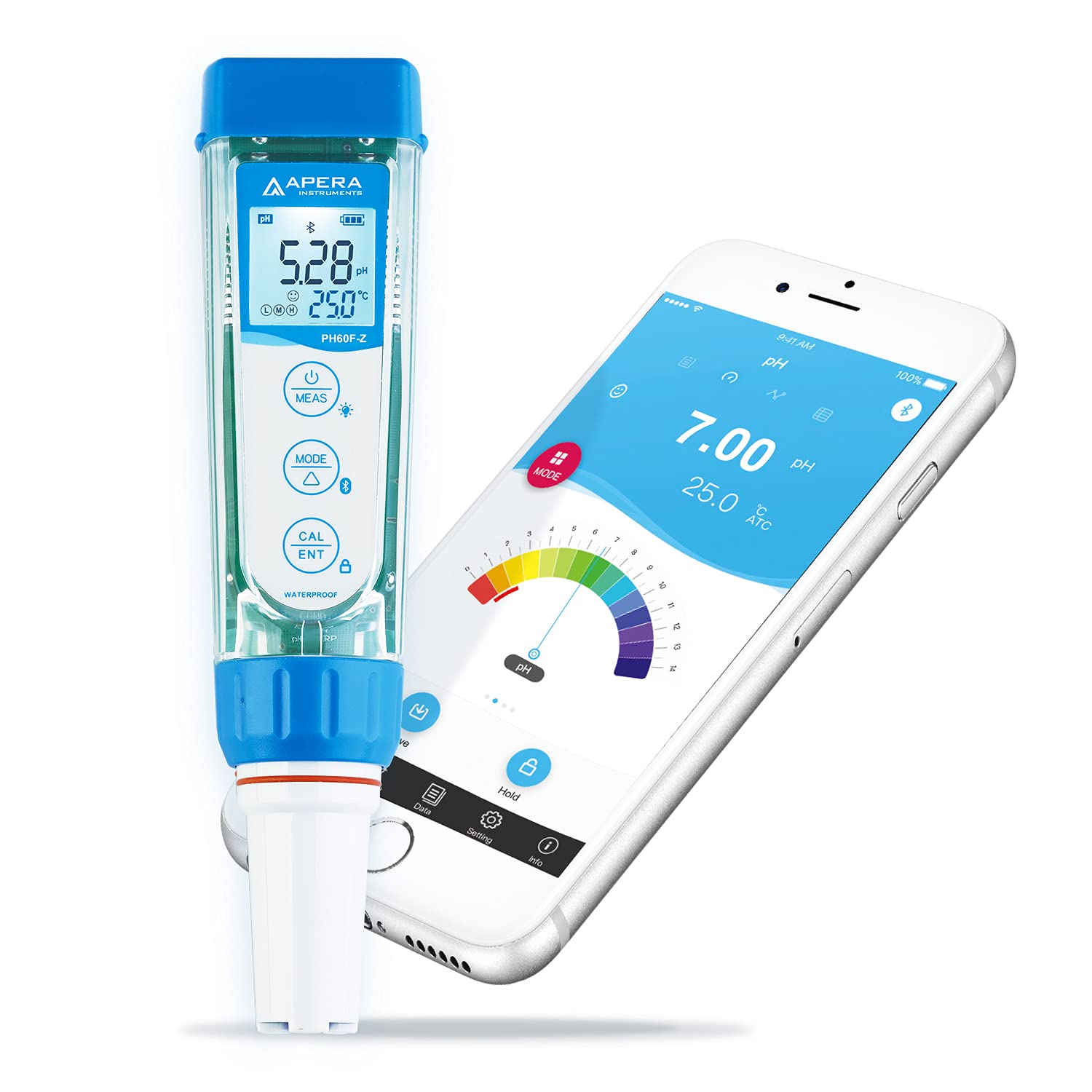 Apera Instruments PH60F-Z Smart Bluetooth pH Tester with Flat Sensor | ZenTest Mobile App | Water Testing for Pools, Aquariums & Hydroponics