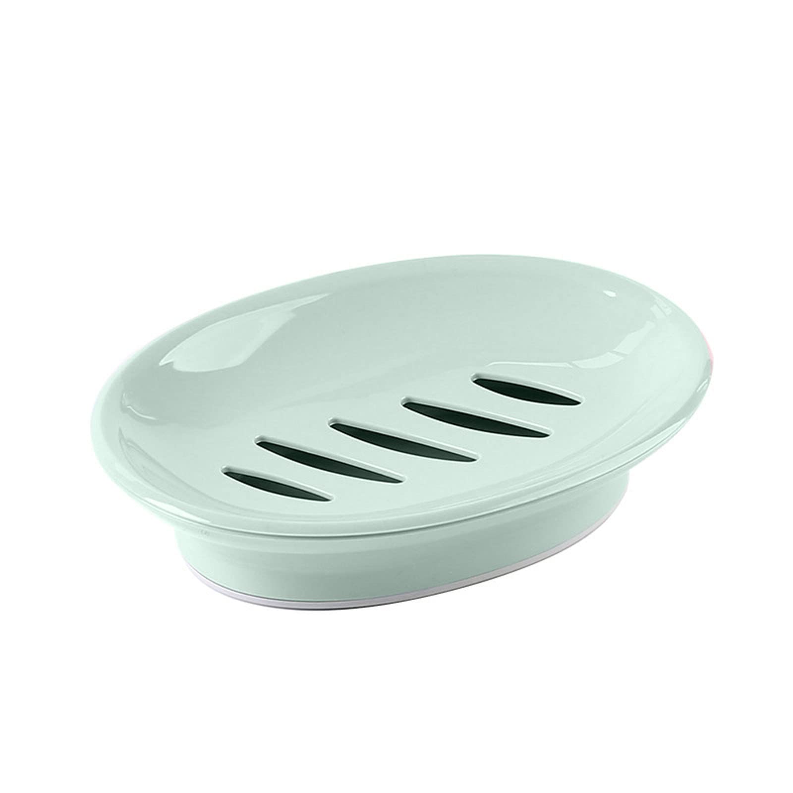 Oval Plastic Soap Dish with Double Compartment - Bathroom Drainable Soap Holder for Sink, Shower & Vanity - Simple Modern Toilet Soap Tray (Size C)