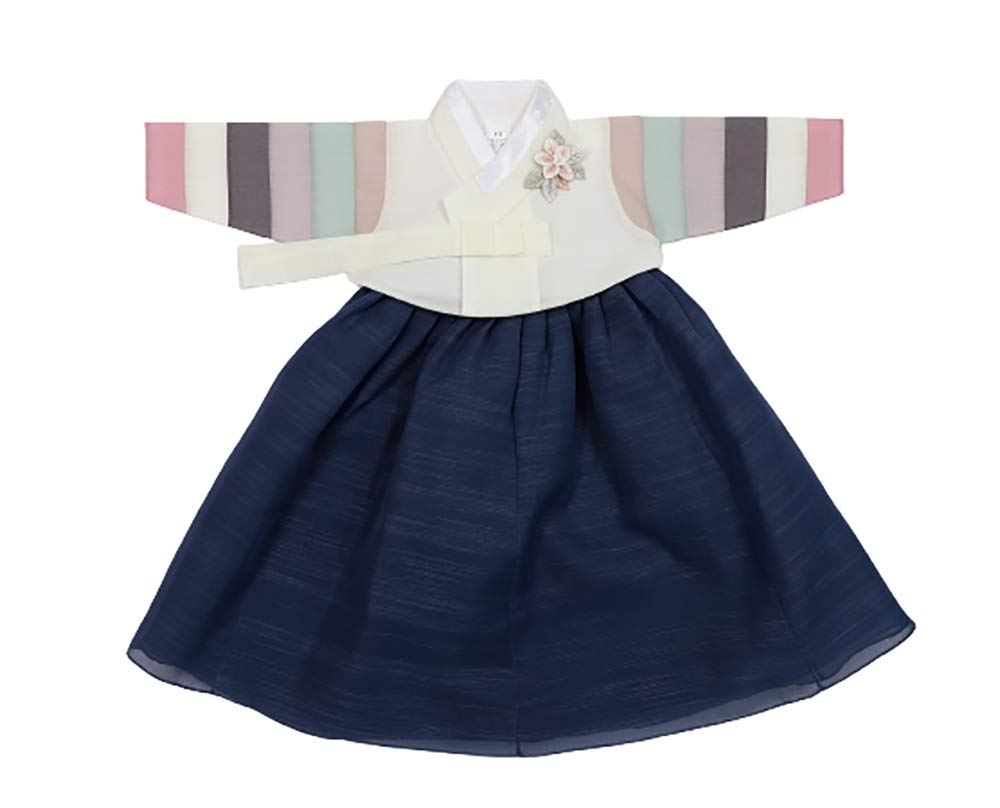 Korean Hanbok Dress for Baby Girl - Traditional Korean Outfit for 1st Birthday, 100 Days Celebration, Ages 1-15 in Ivory & Navy | Perfect for Cultural Events, Photo Shoots & Special Occasions