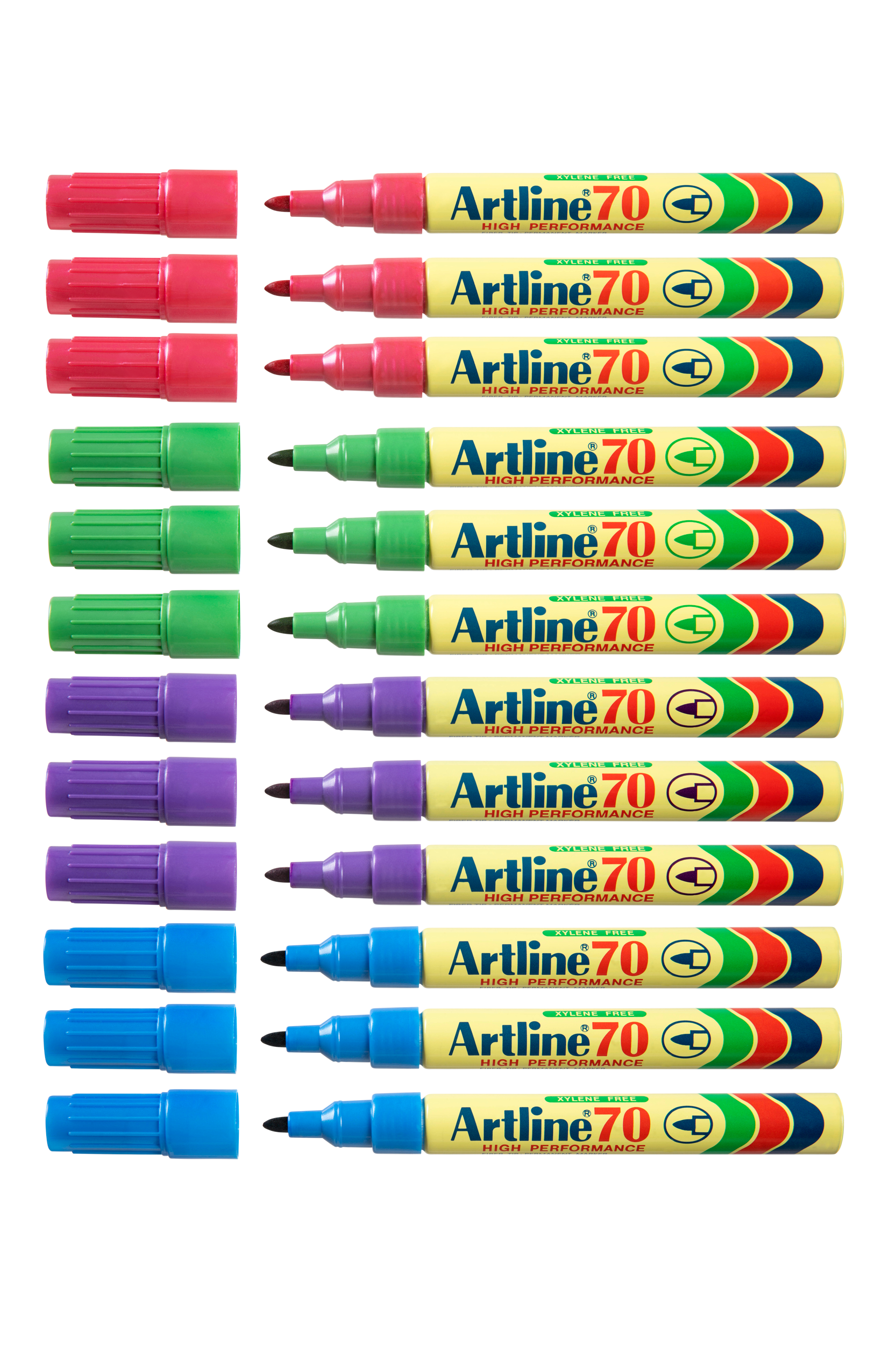 Artline 70 Bright Colors Permanent Markers - Bullet Tip, Assorted 12-Pack for Office, School & Craft Projects - Vibrant Waterproof Ink for Writing, Labeling & DIY Art