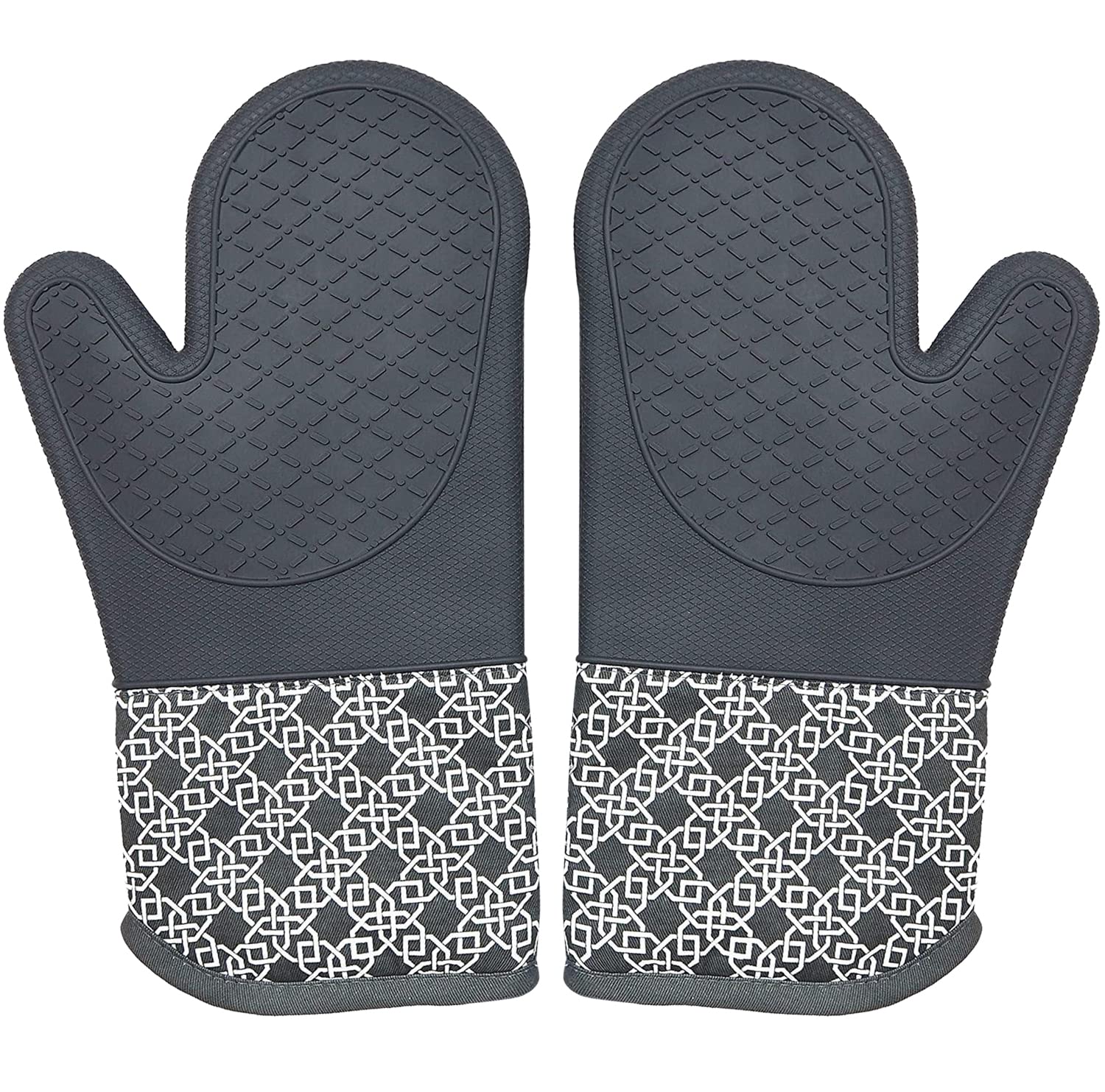 Heat Resistant 500°F Silicone Oven Mitts Set of 2 - Waterproof Kitchen Gloves for Baking, BBQ, Grilling & Microwave Use - Perfect for Cooking, Baking & Handling Hot Dishes Safely