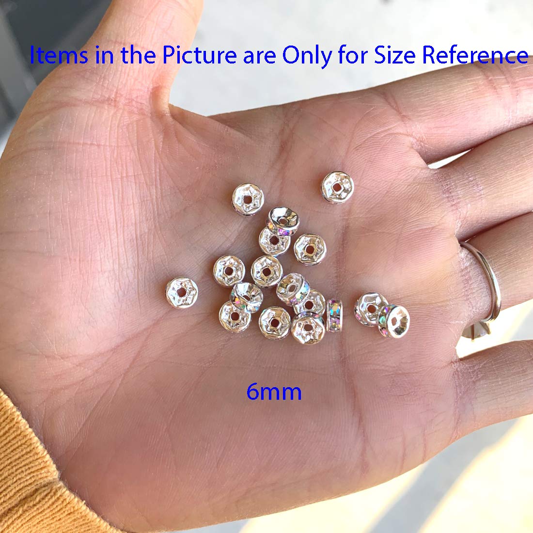 100pcs Adabele AAA Grade 6mm (0.24 Inch) Rhinestone Rondelle Beads - Gold Plated Brass Spacer Beads with Light Sapphire Crystal for DIY Jewelry Making, Crafting, Bracelets & Necklaces - Perfect for Wedding, Party & Gift Accessories